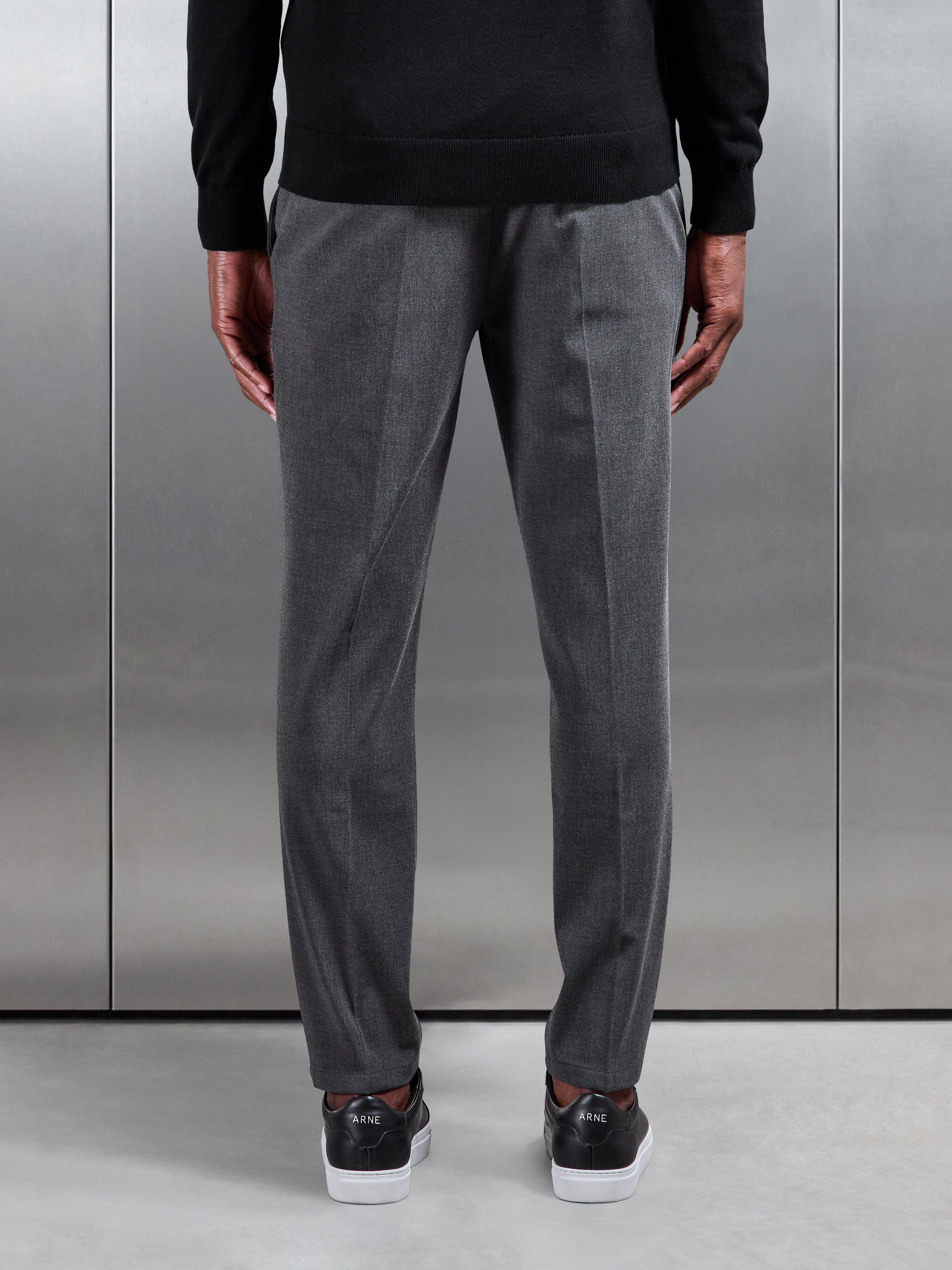 Smart Tailored Drawstring Stretch Trouser in Charcoal