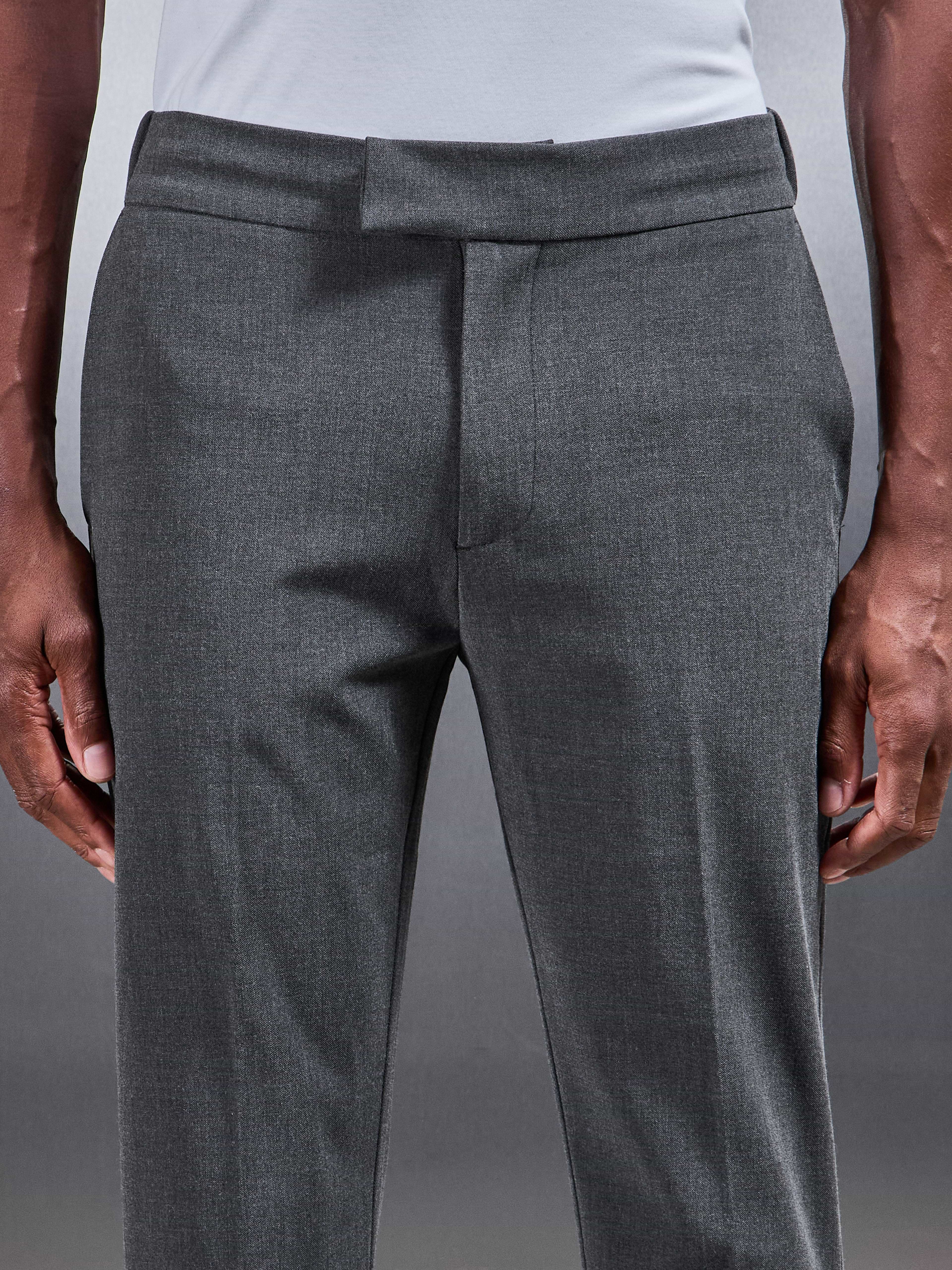 Smart Tailored Drawstring Stretch Trouser in Charcoal