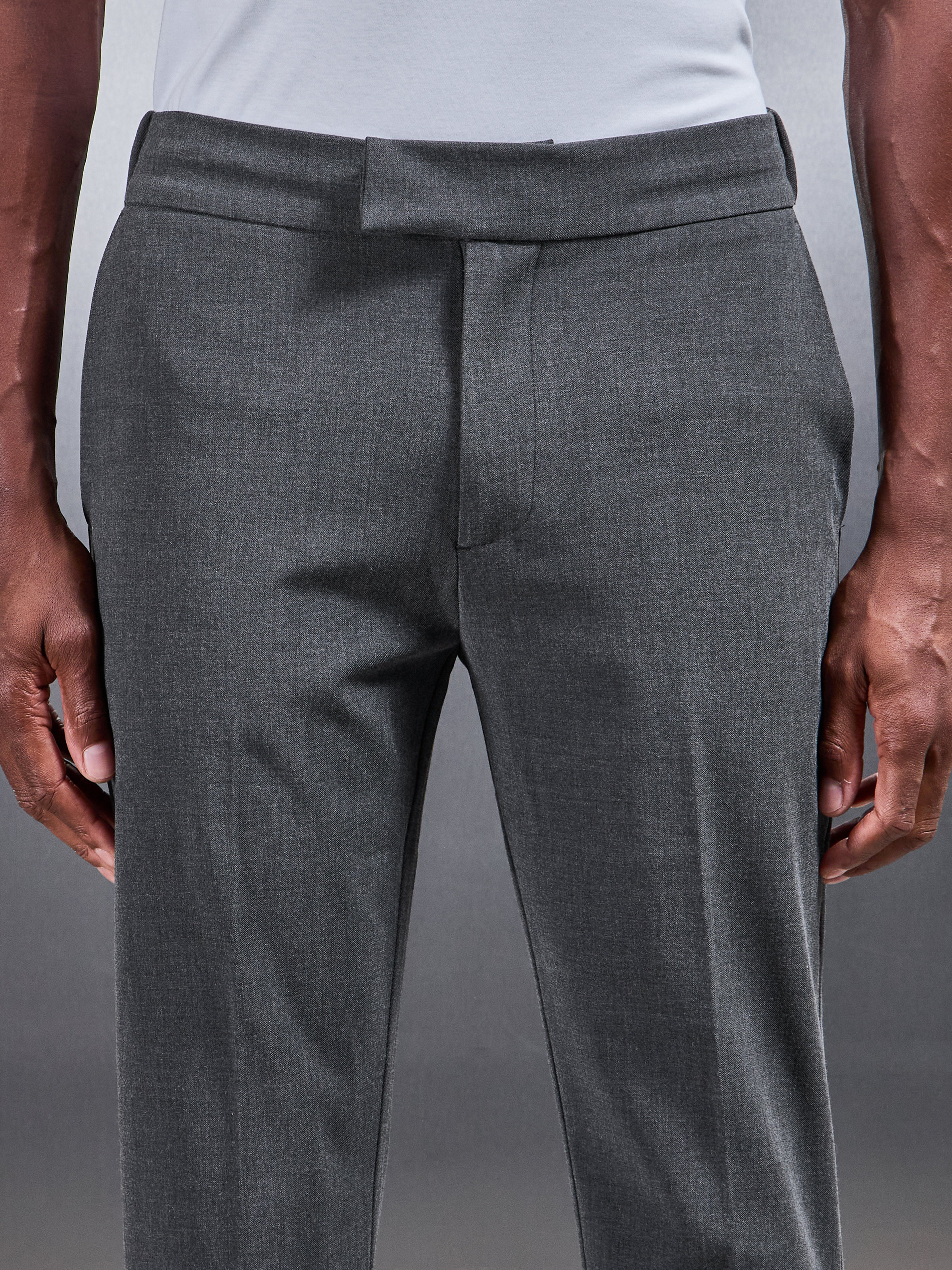 Smart Tailored Drawstring Stretch Trouser in Charcoal