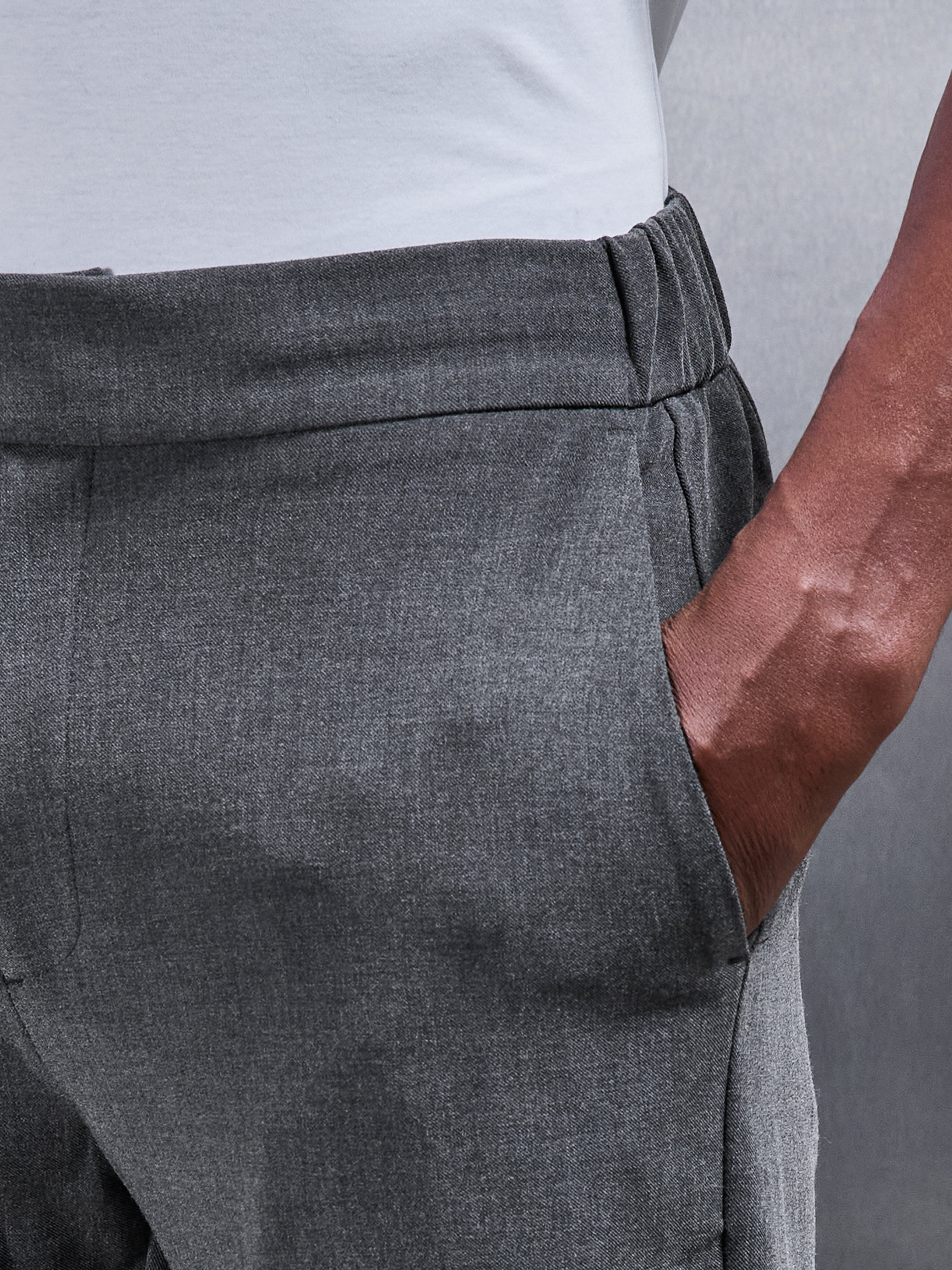 Smart Tailored Drawstring Stretch Trouser in Charcoal