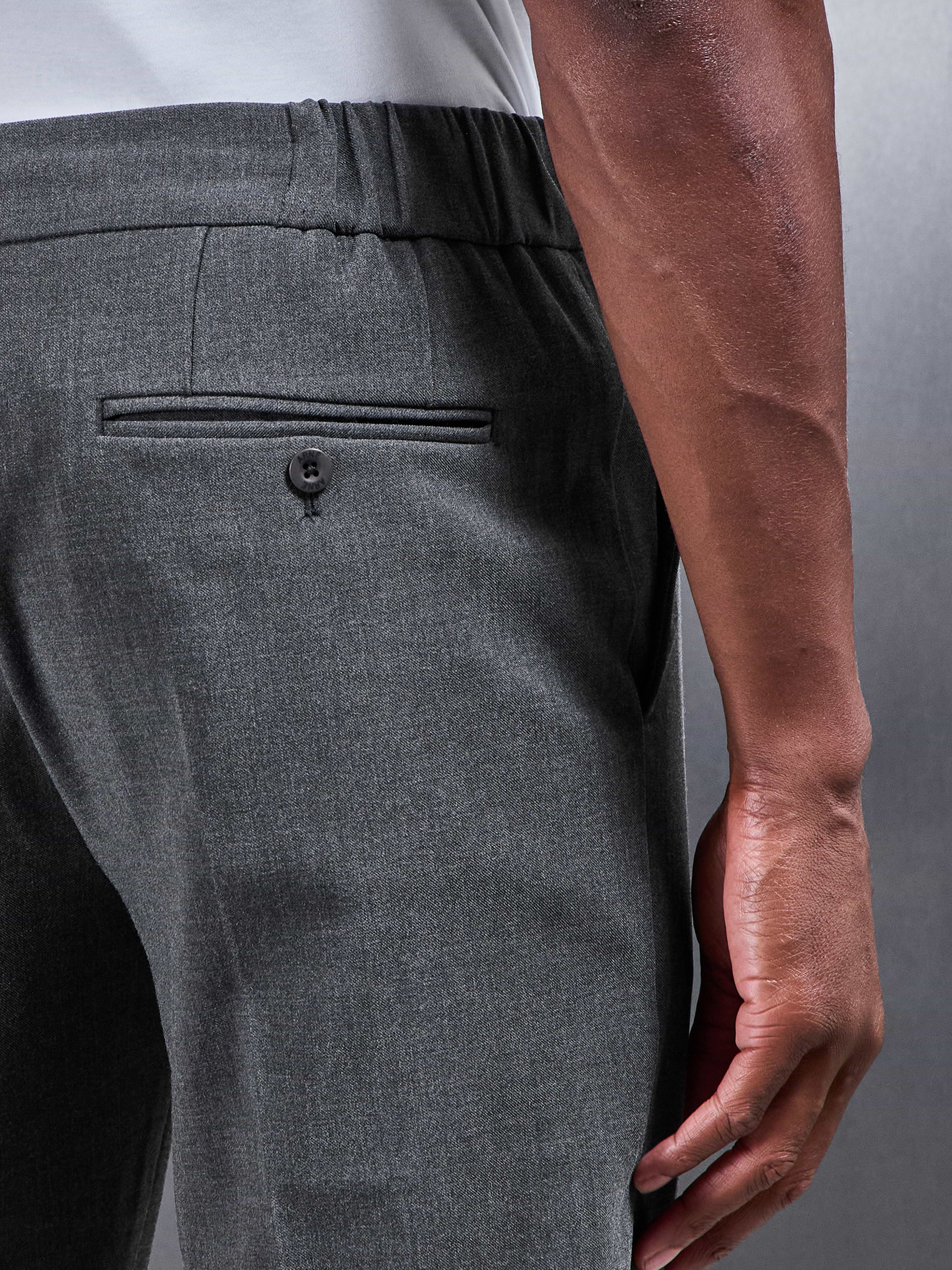 Smart Tailored Drawstring Stretch Trouser in Charcoal