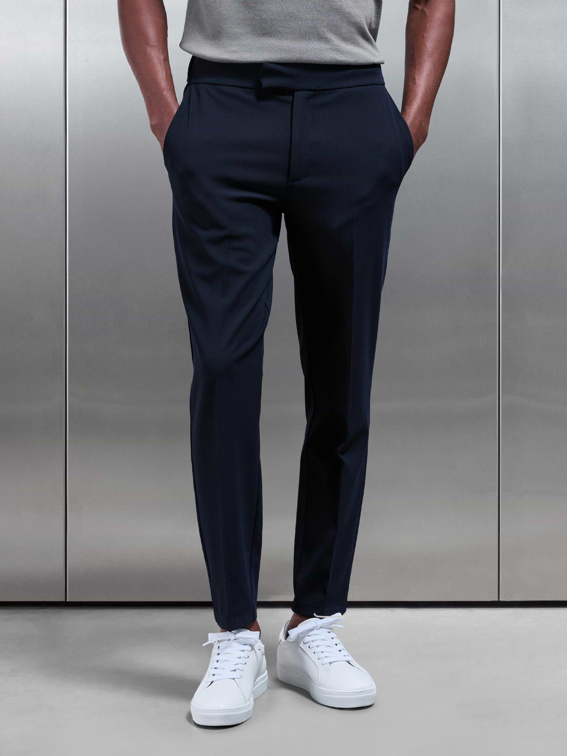 Smart Tailored Drawstring Stretch Trouser in Navy