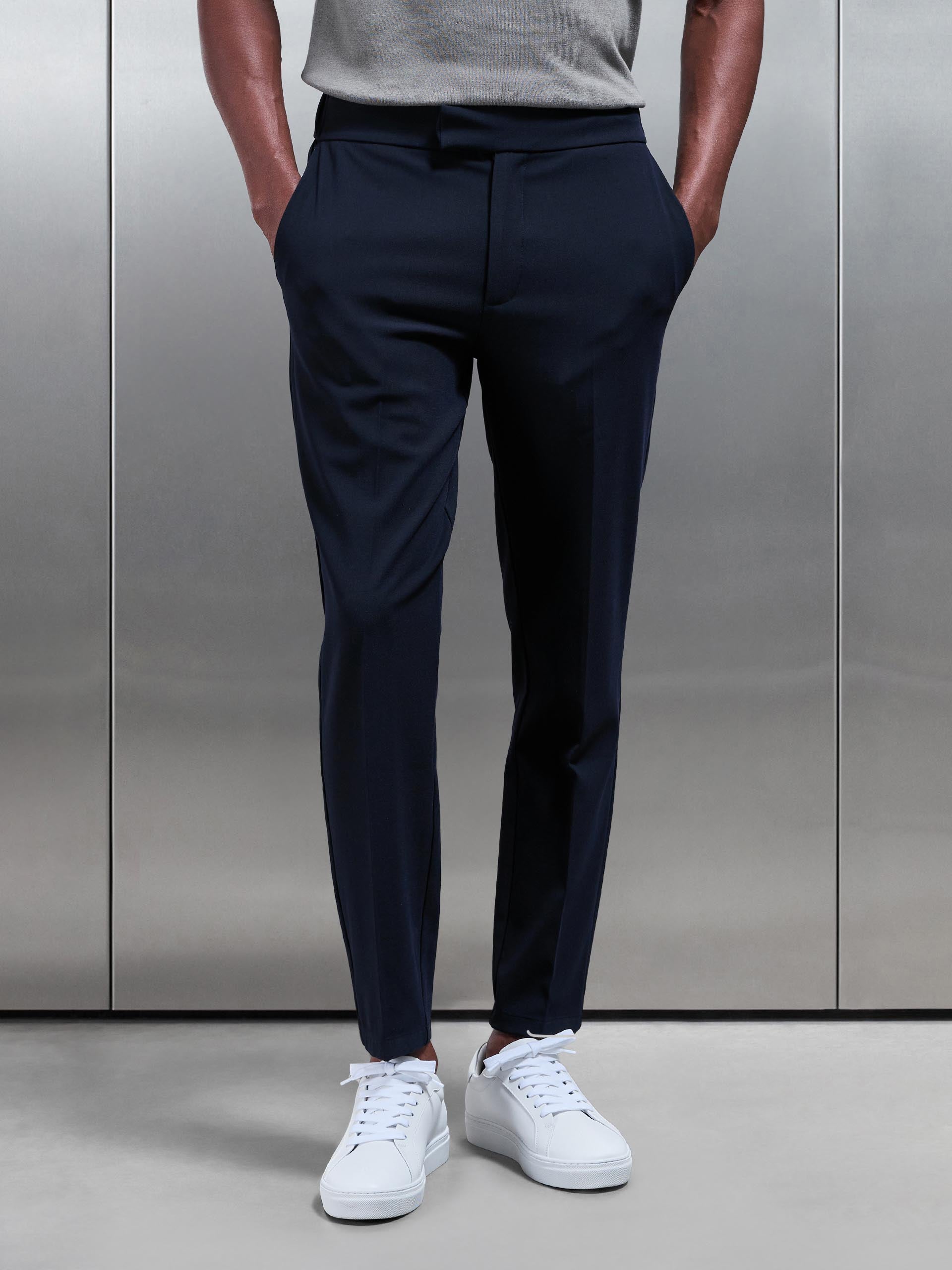 Smart Tailored Drawstring Stretch Trouser in Navy