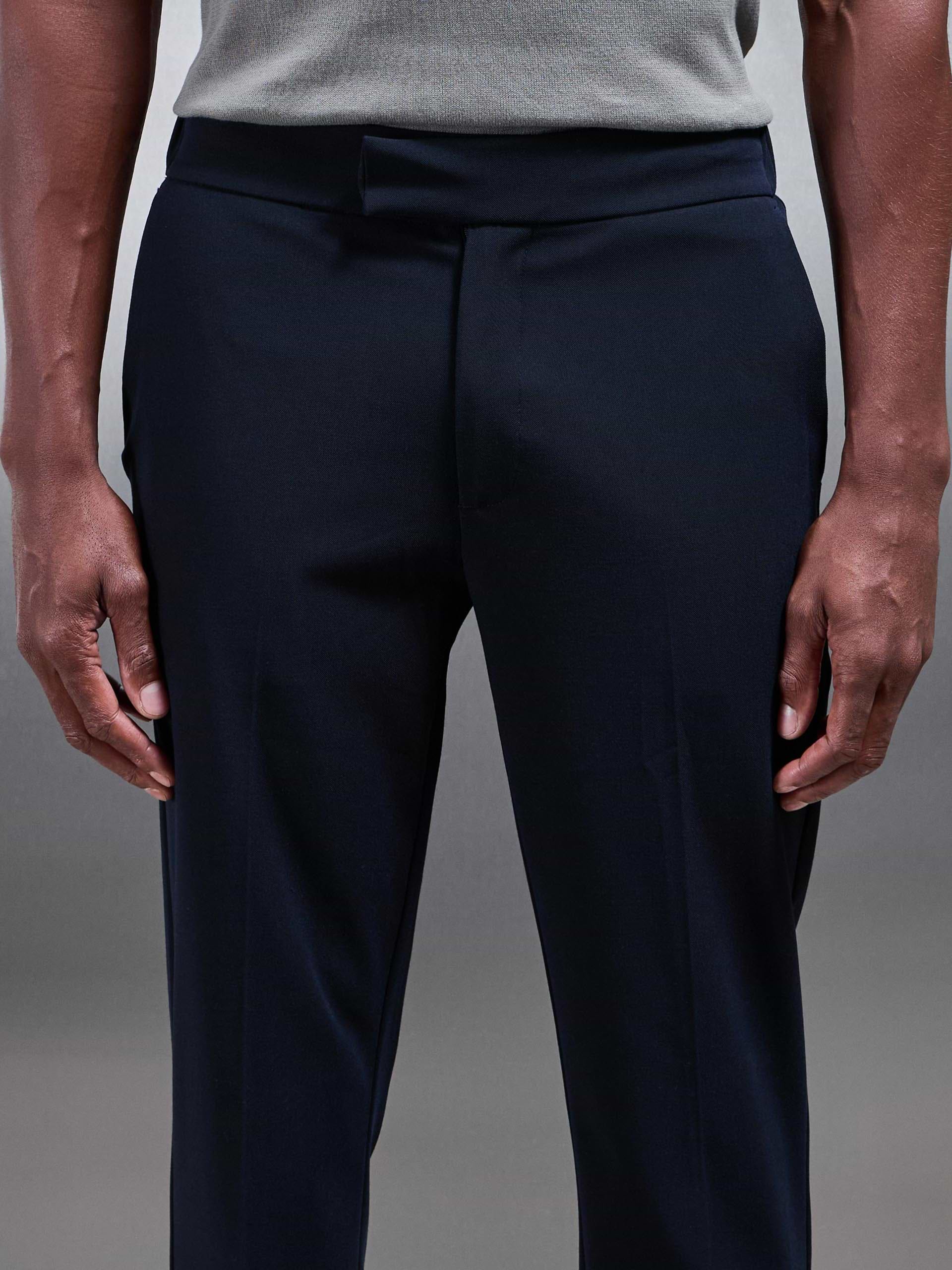 Smart Tailored Drawstring Stretch Trouser in Navy