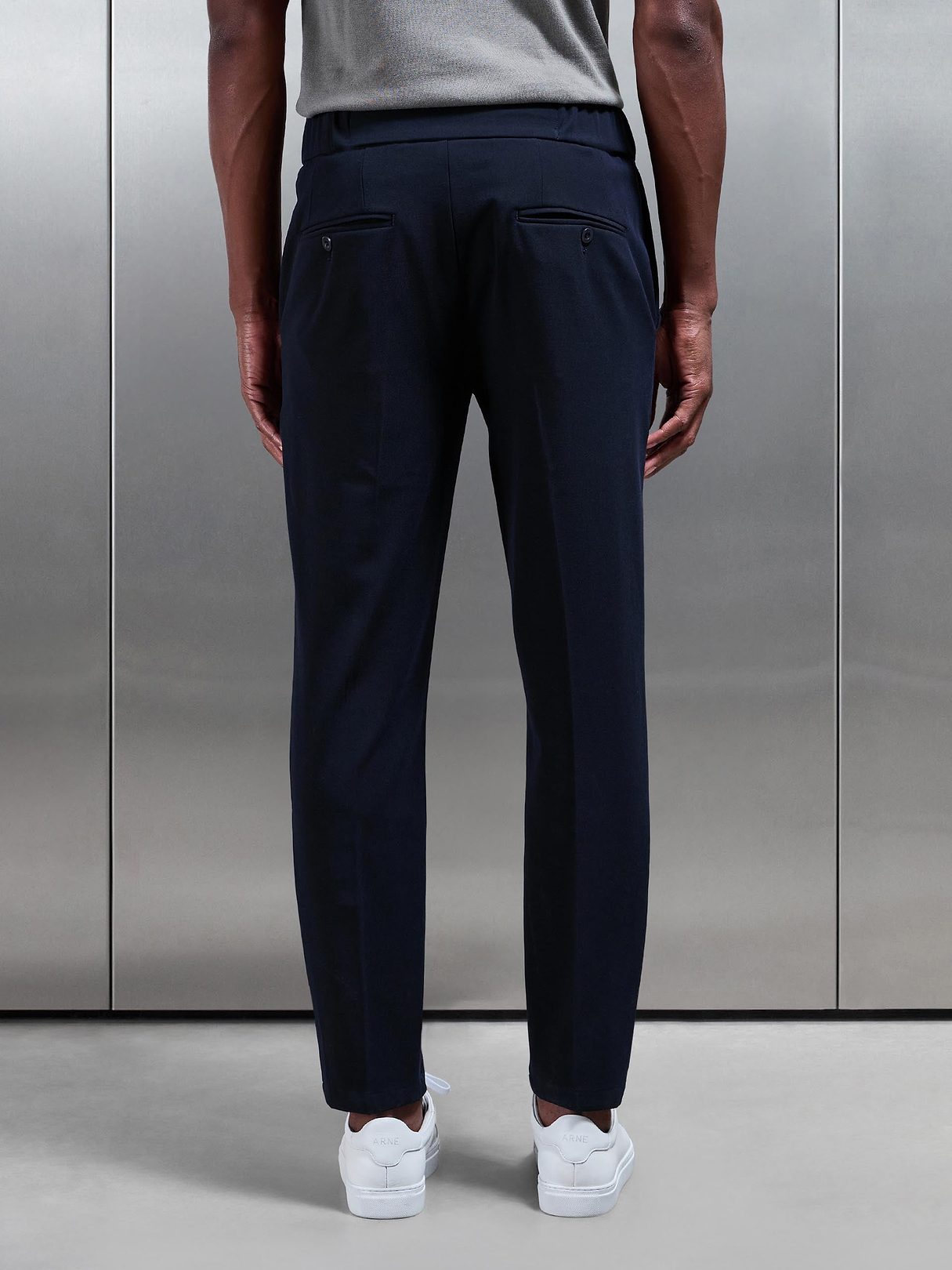Smart Tailored Drawstring Stretch Trouser in Navy | ARNE UK