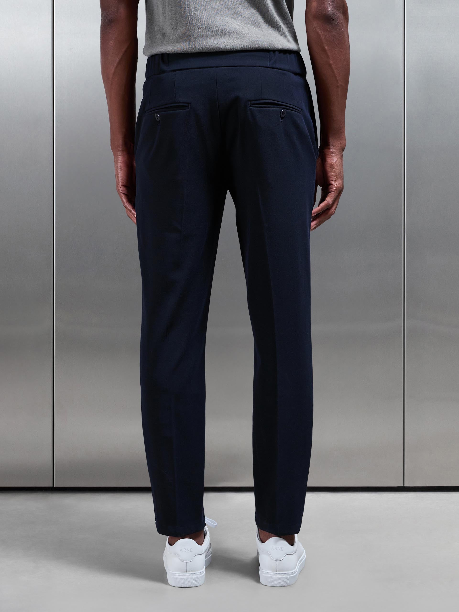 Smart Tailored Drawstring Stretch Trouser in Navy