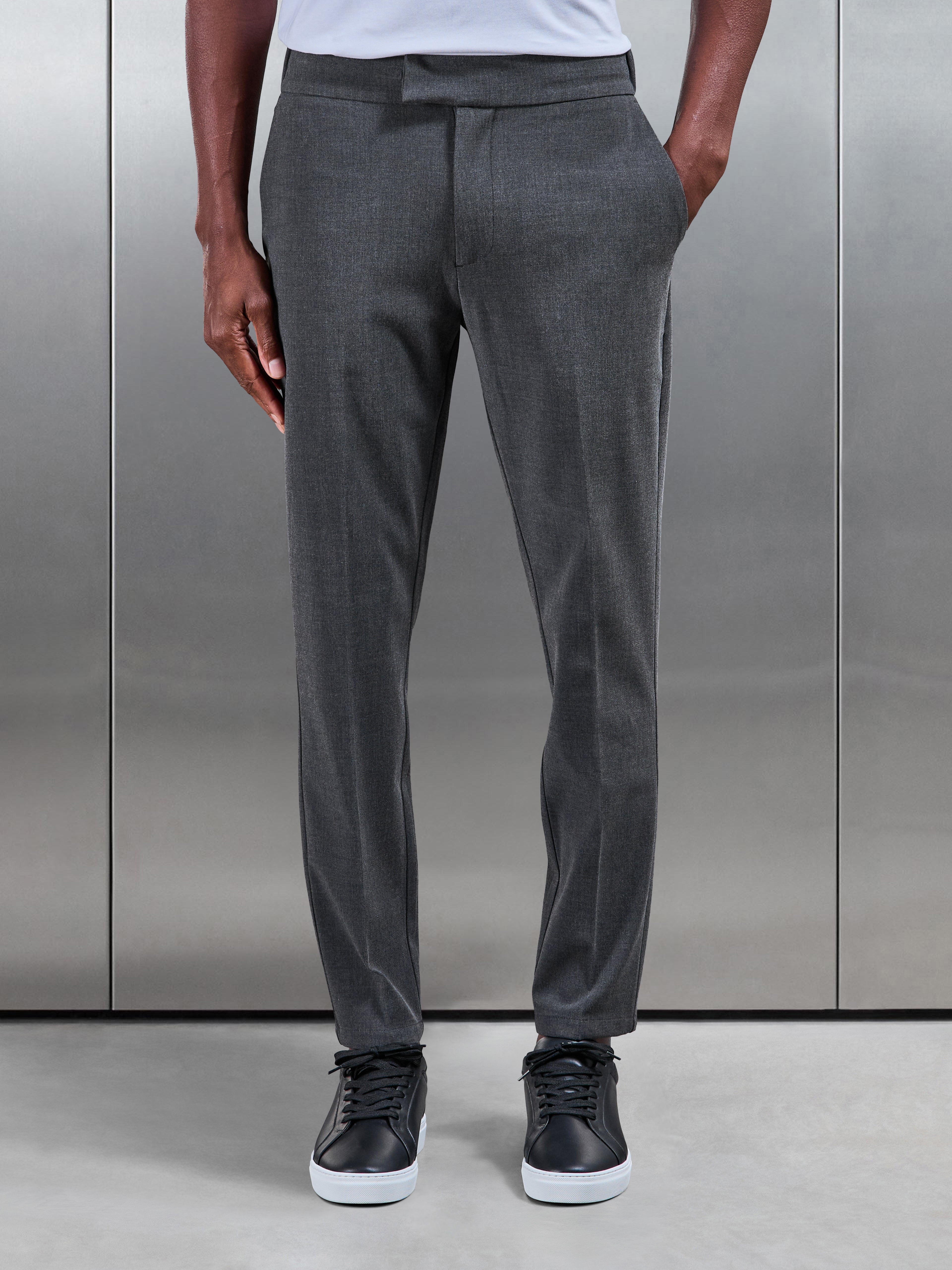 Smart Tailored Drawstring Stretch Trouser in Charcoal