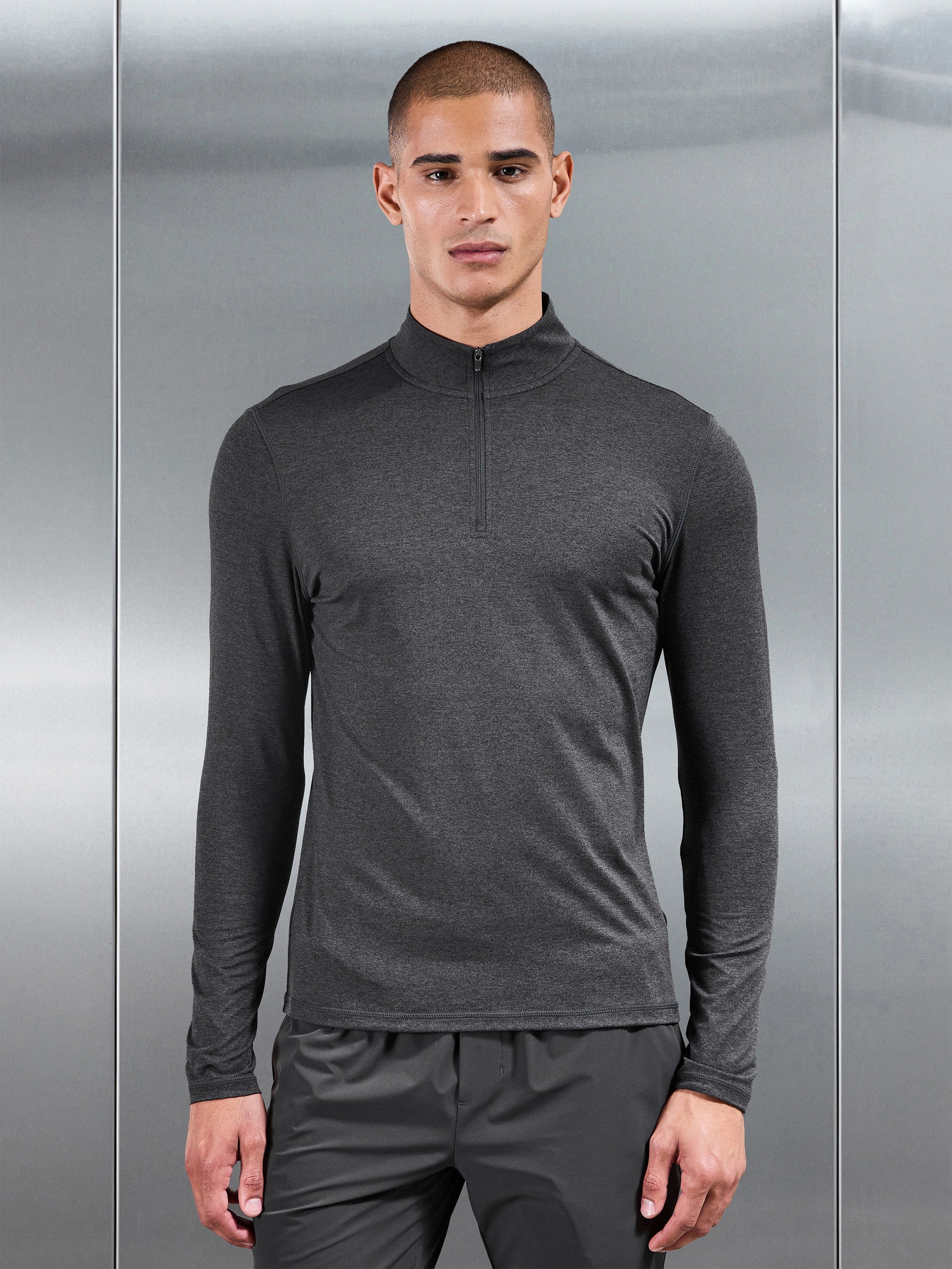 Soft Jersey Motion Half Zip in Charcoal
