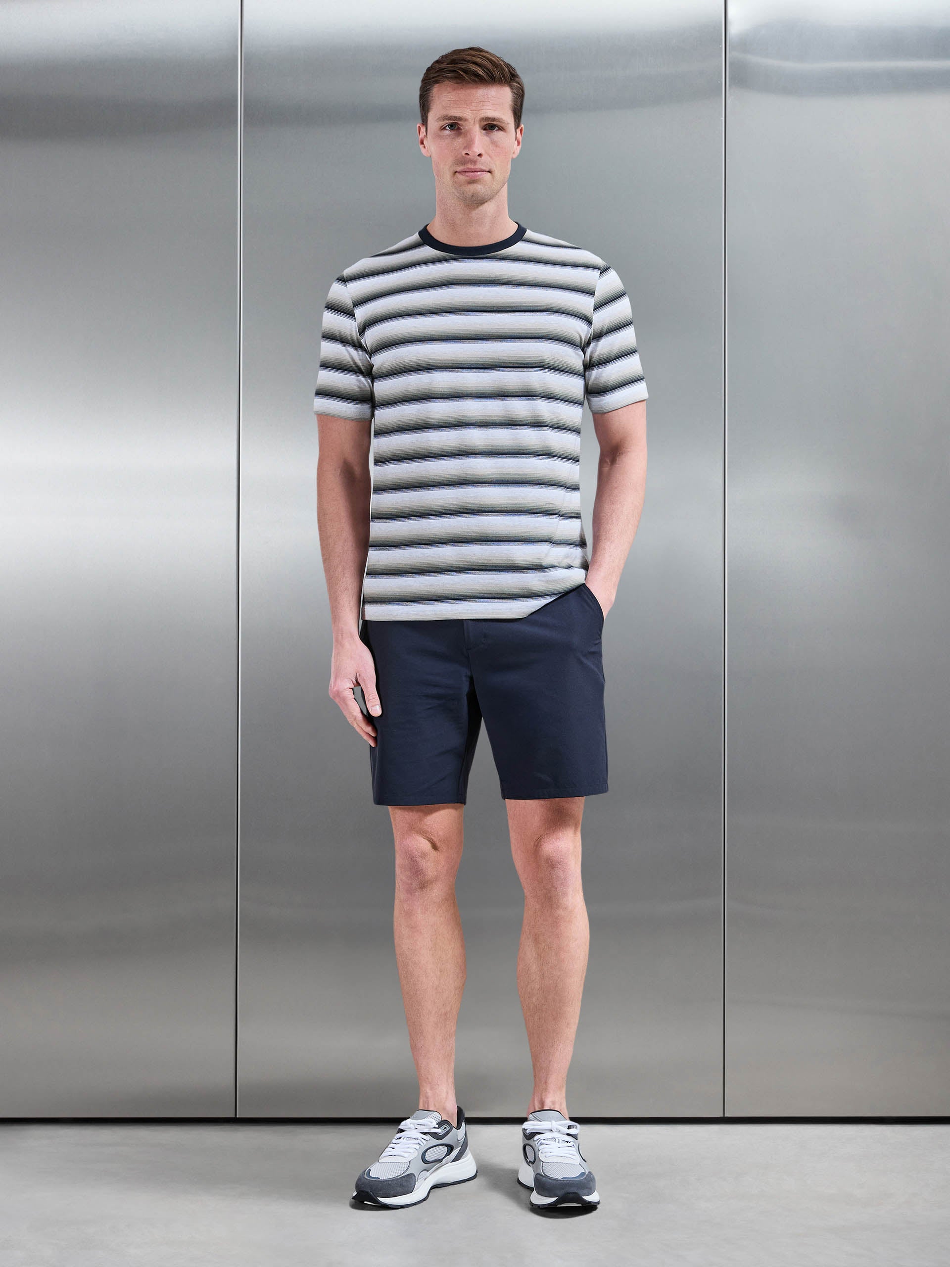 Space Dye Stripe T-Shirt in Navy