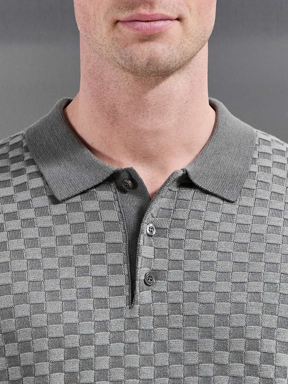 Square Contrast Textured Polo Shirt in Sage | ARNE UK