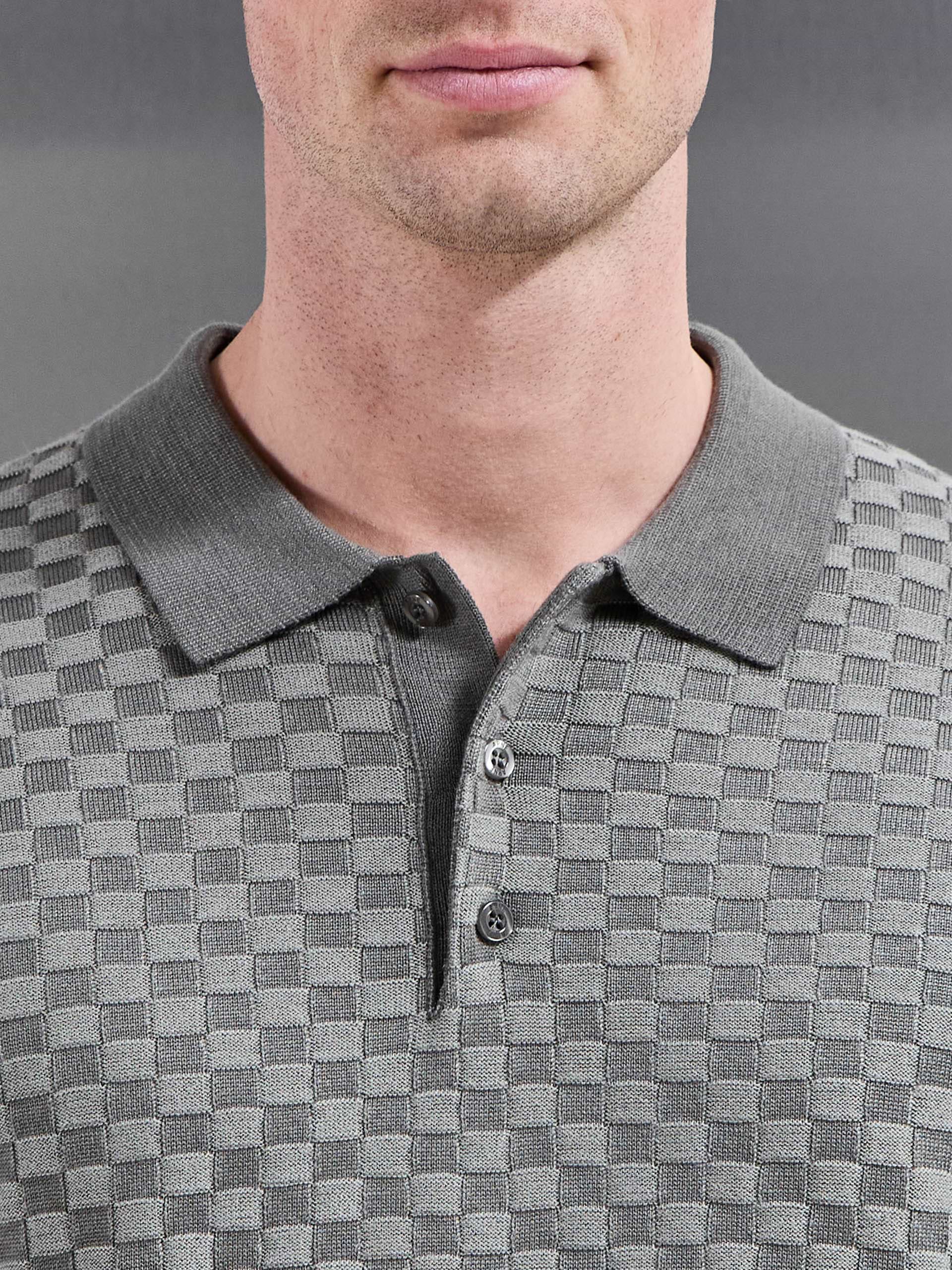 Square Contrast Textured Polo Shirt in Sage