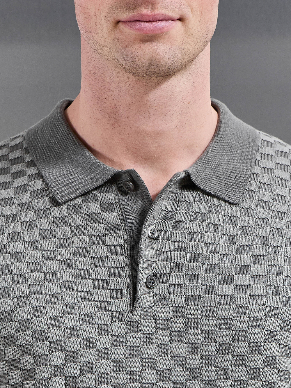 Square Contrast Textured Polo Shirt in Sage | ARNE UK