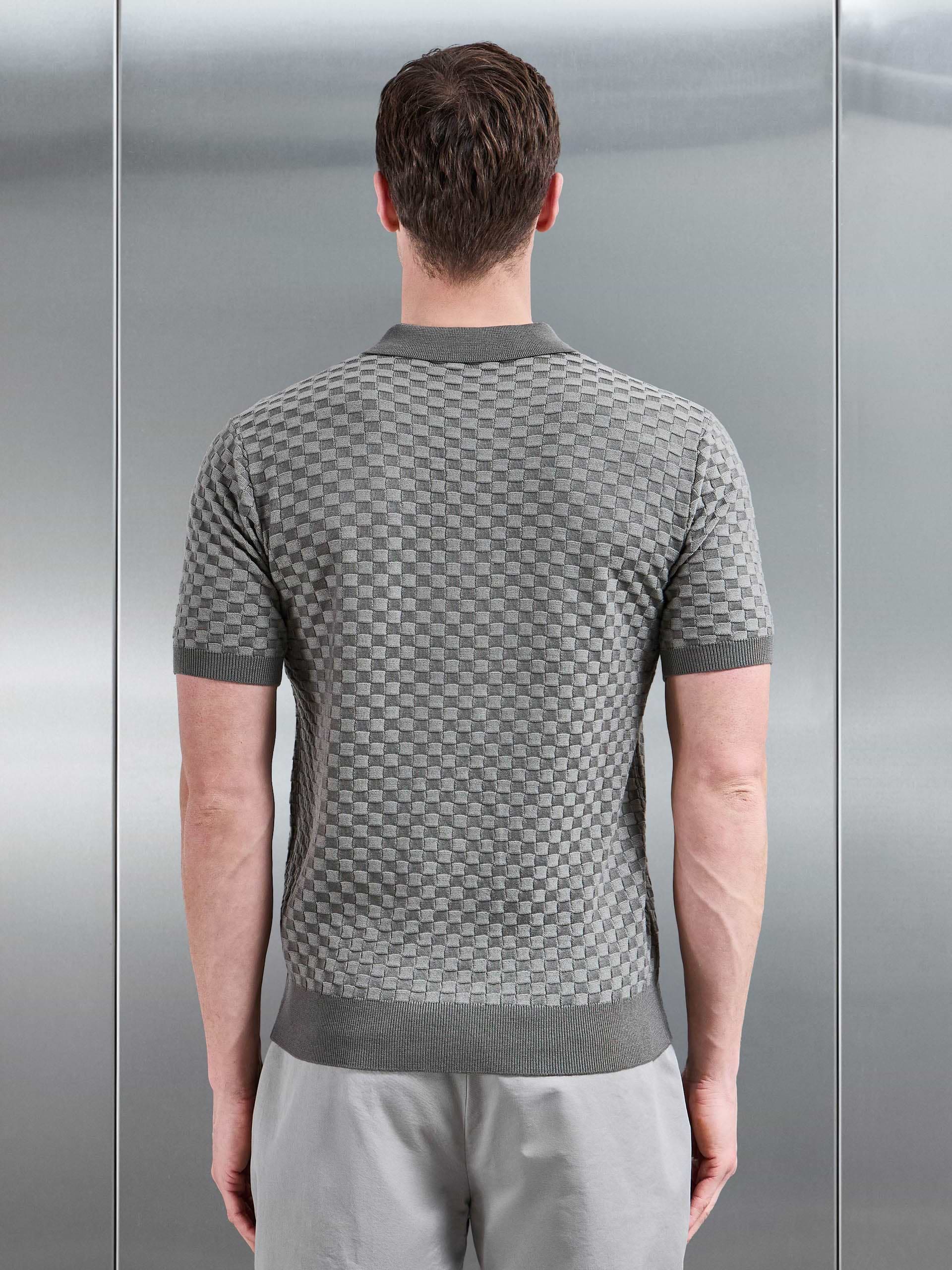 Square Contrast Textured Polo Shirt in Sage