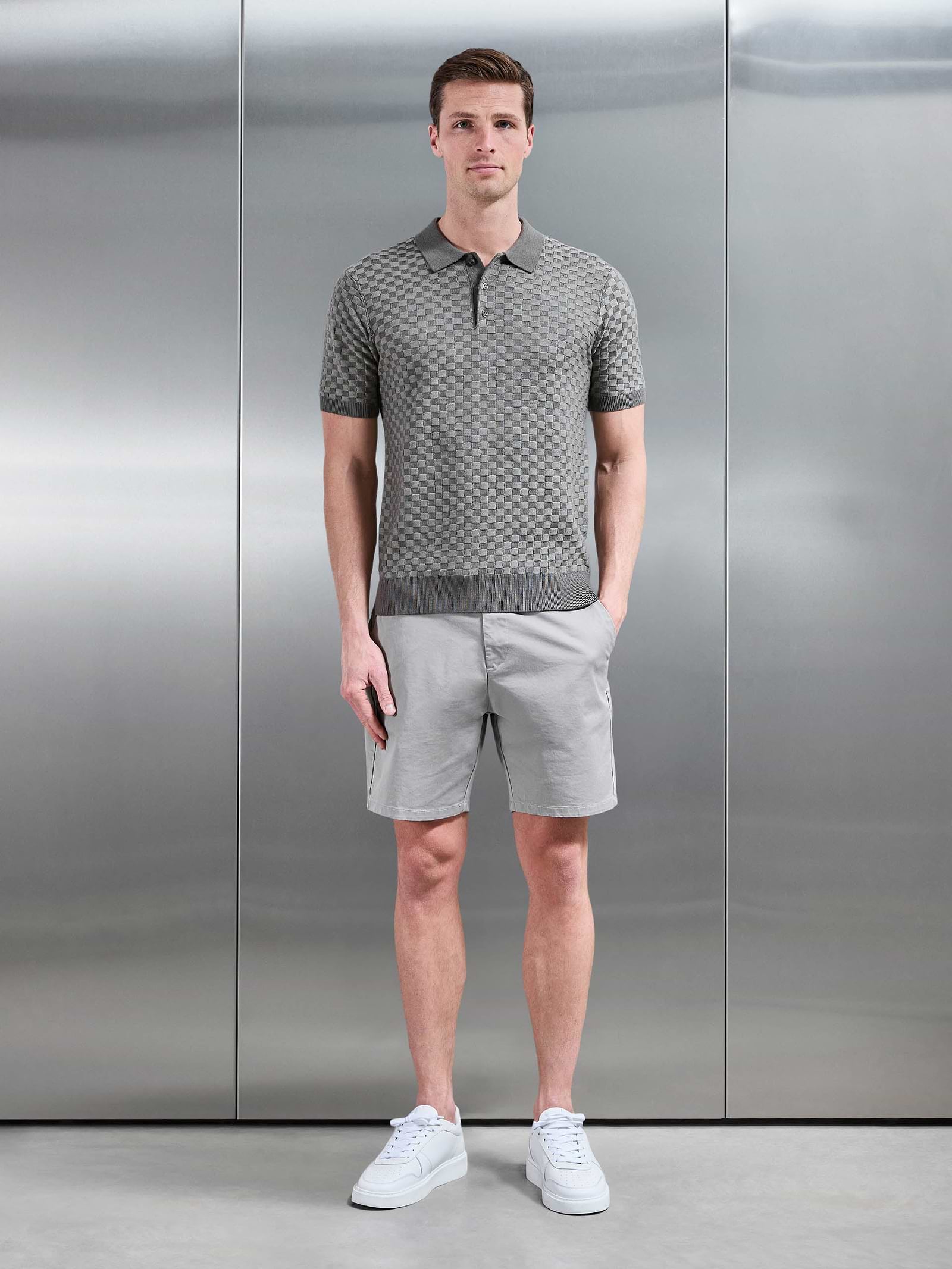 Square Contrast Textured Polo Shirt in Sage | ARNE UK