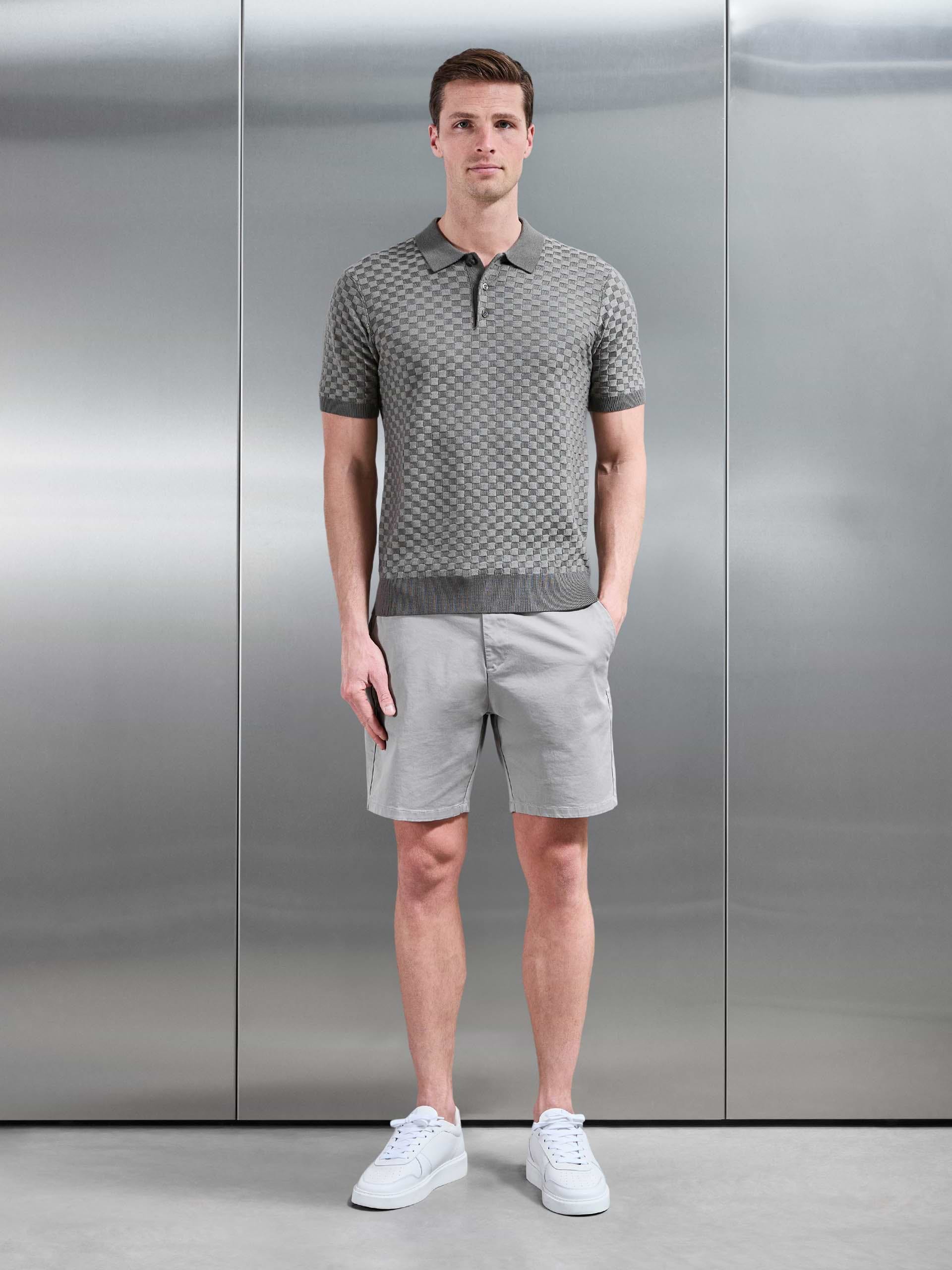 Square Contrast Textured Polo Shirt in Sage