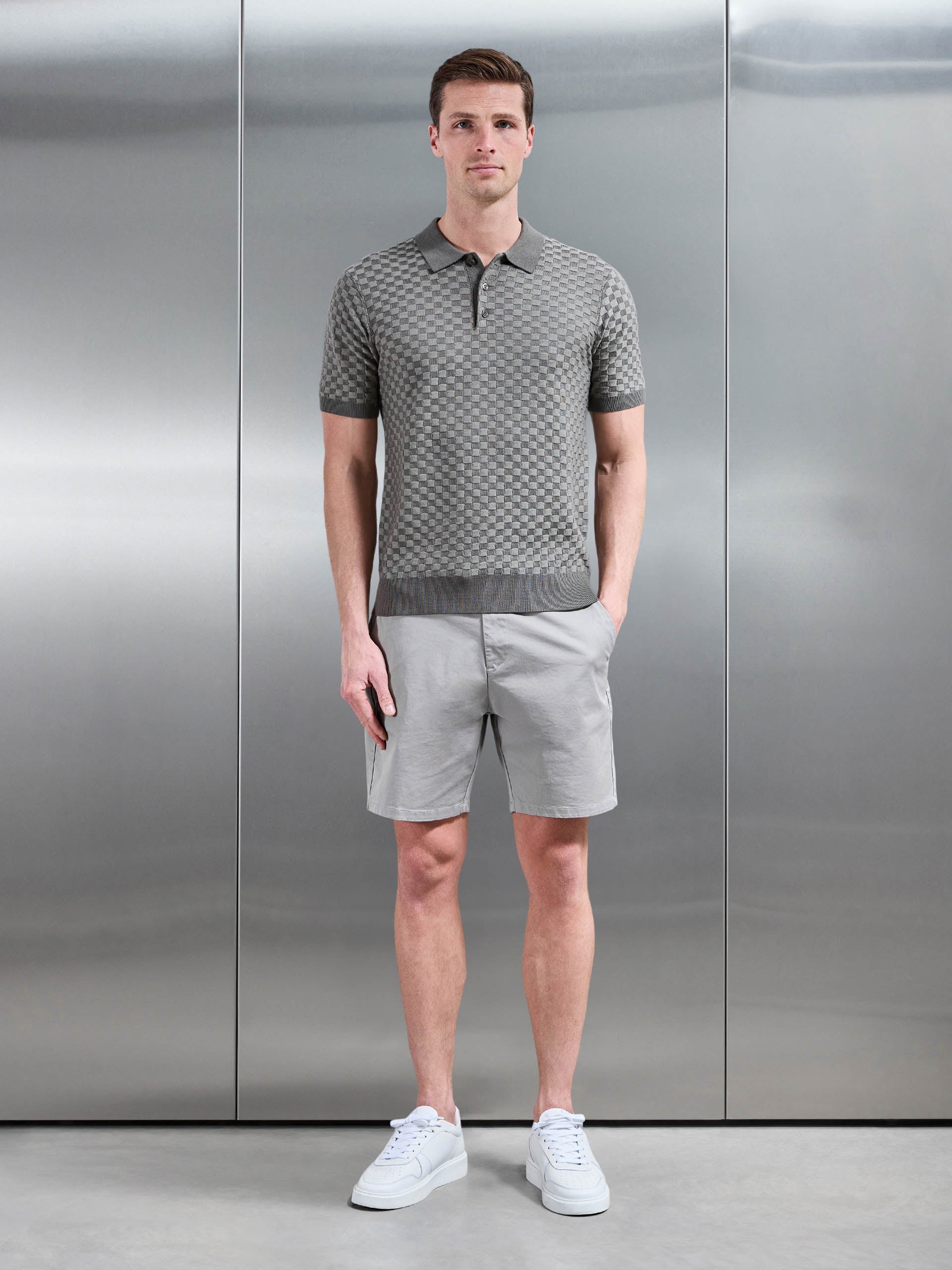 Square Contrast Textured Polo Shirt in Sage | ARNE UK