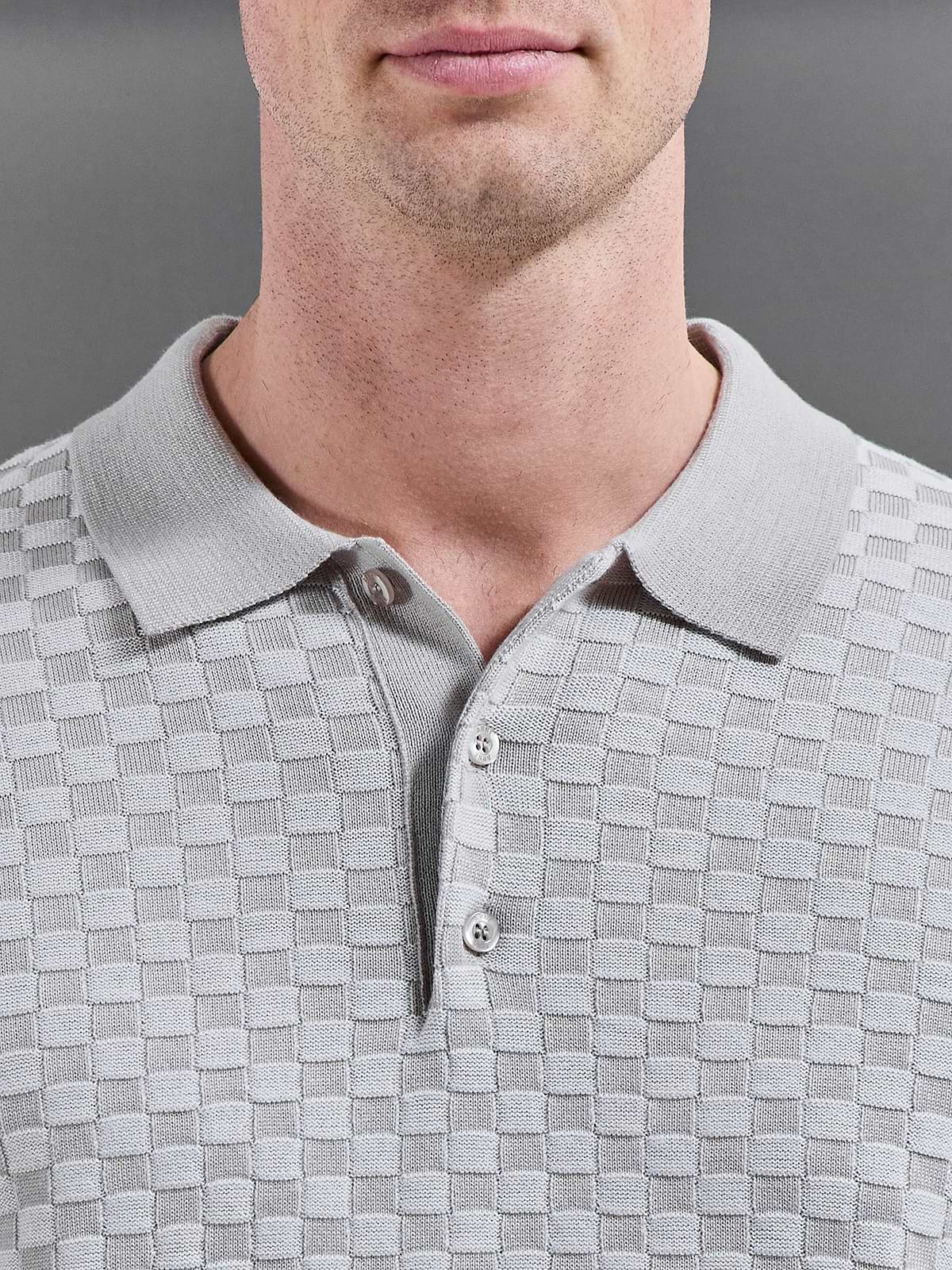 Square Contrast Textured Polo Shirt in Stone | ARNE UK