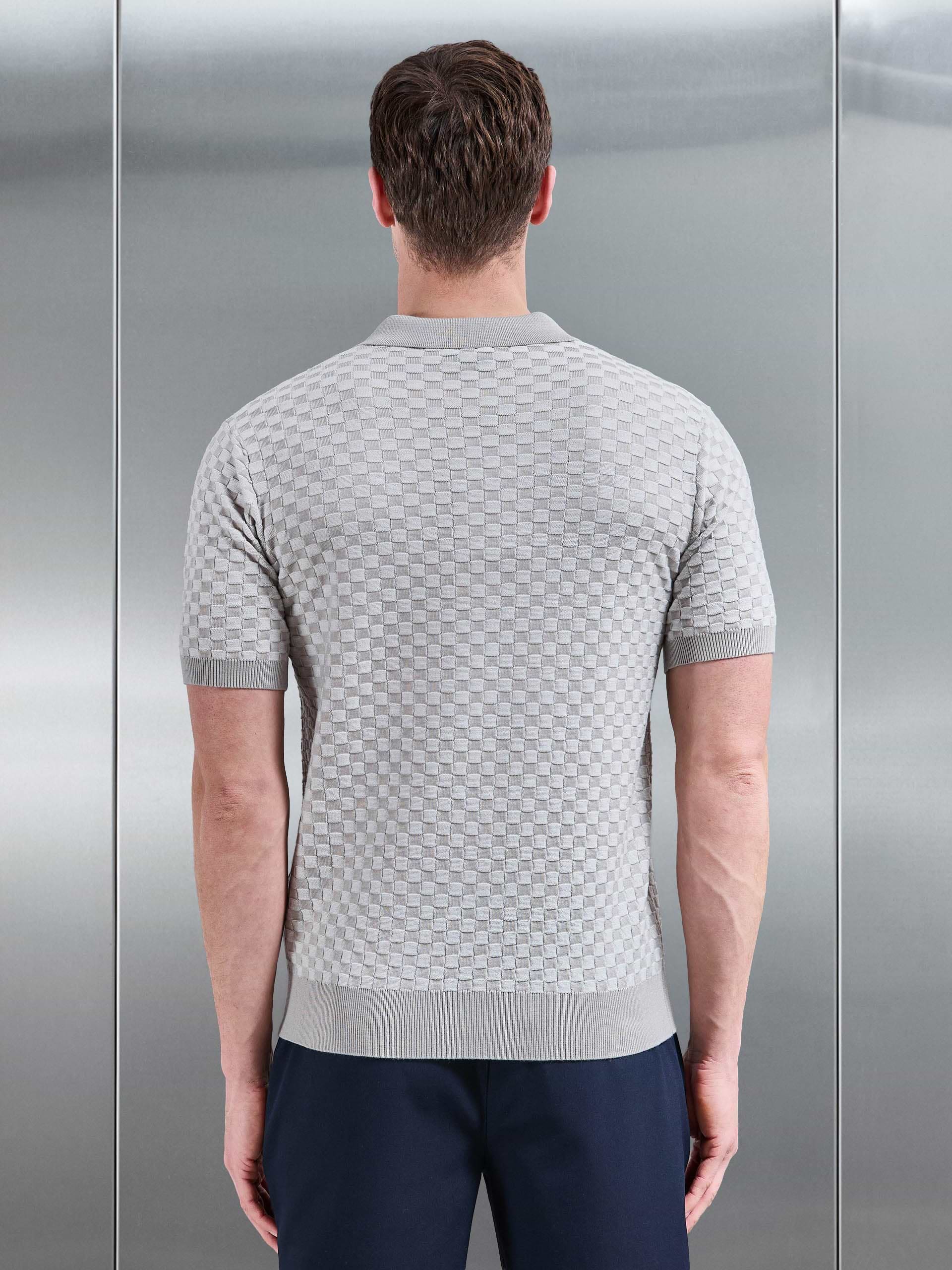 Square Contrast Textured Polo Shirt in Stone