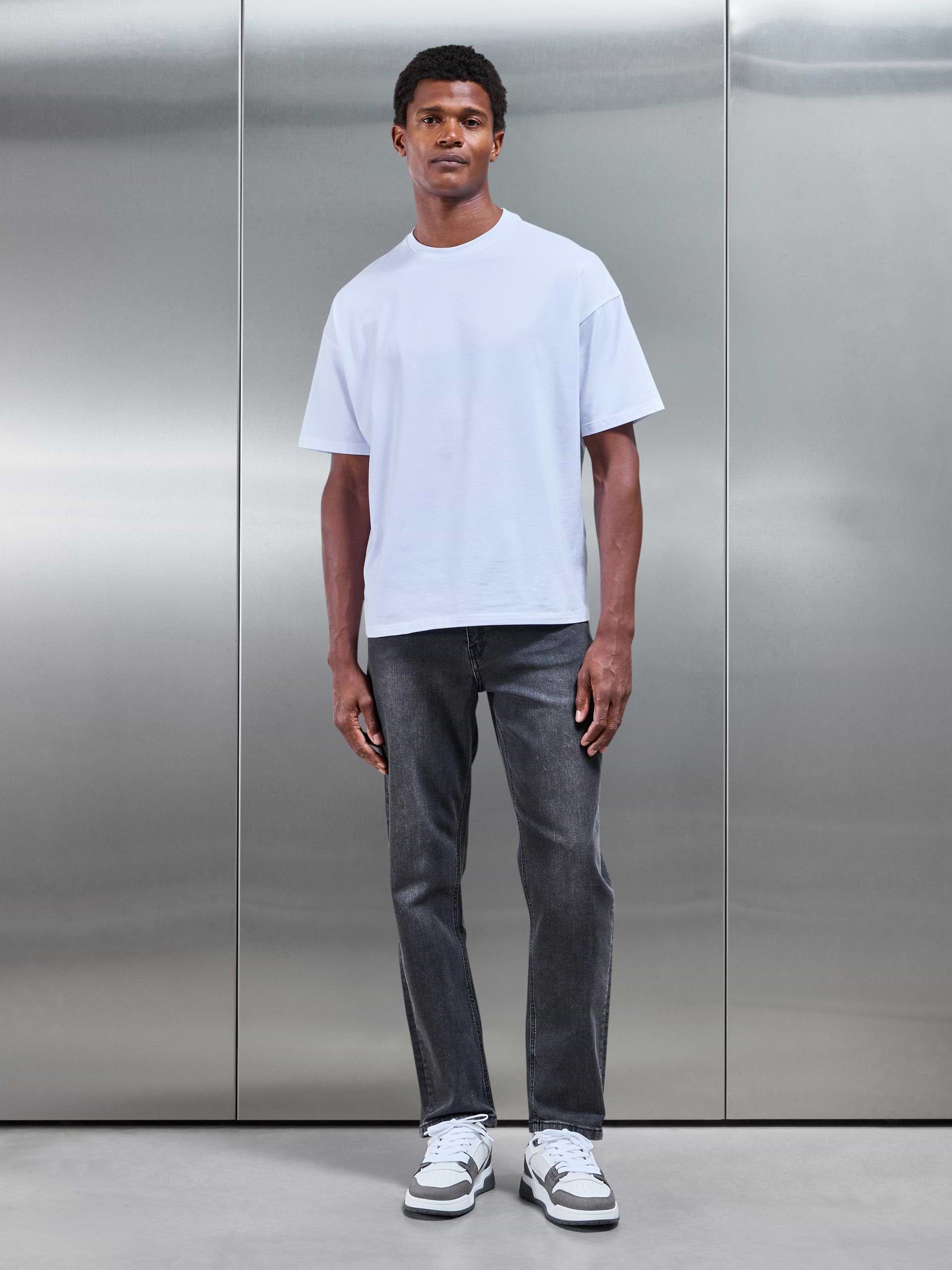 Straight Leg Denim Jeans in Grey Wash