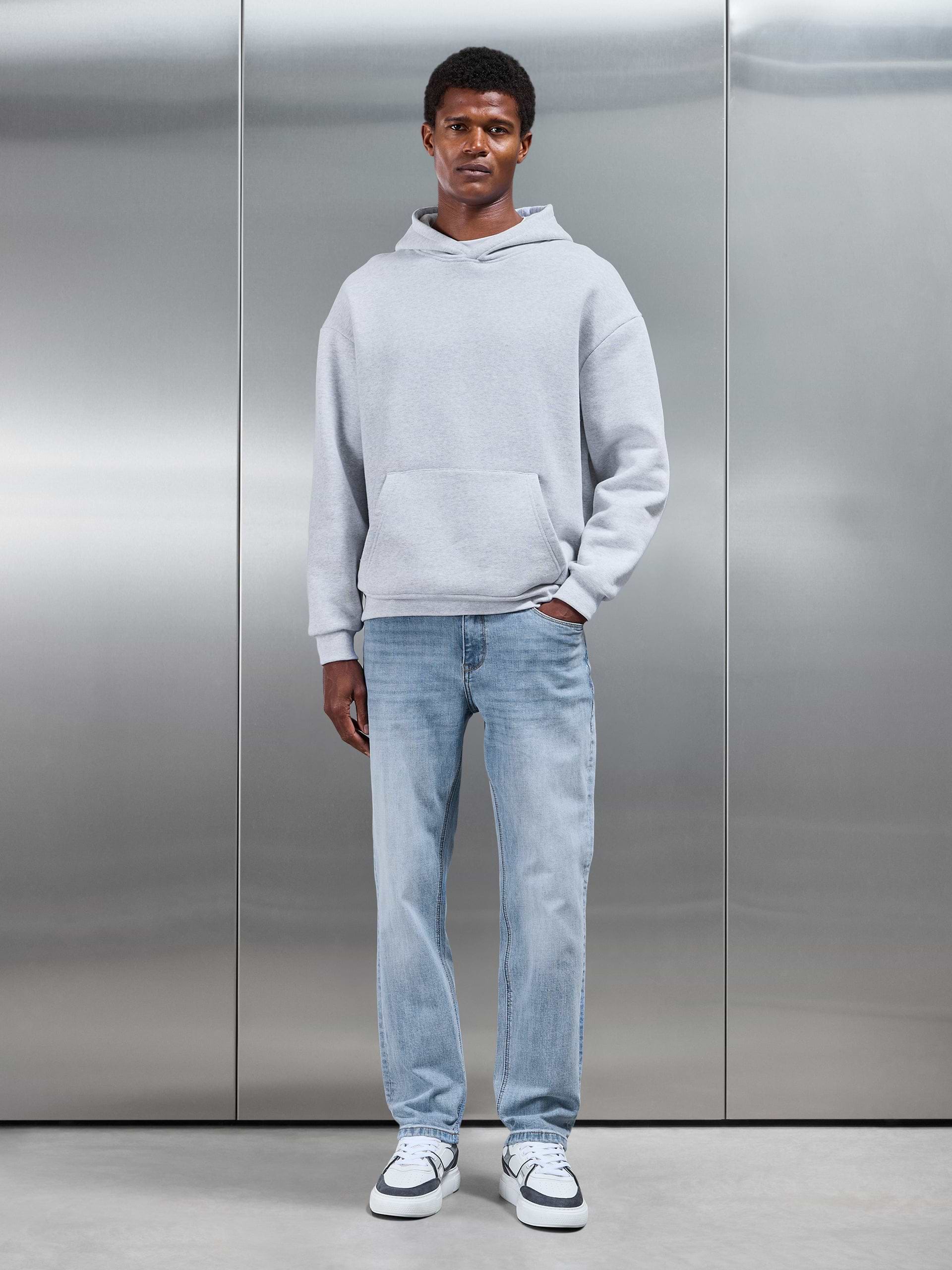 Straight Leg Denim Jeans in Light Blue