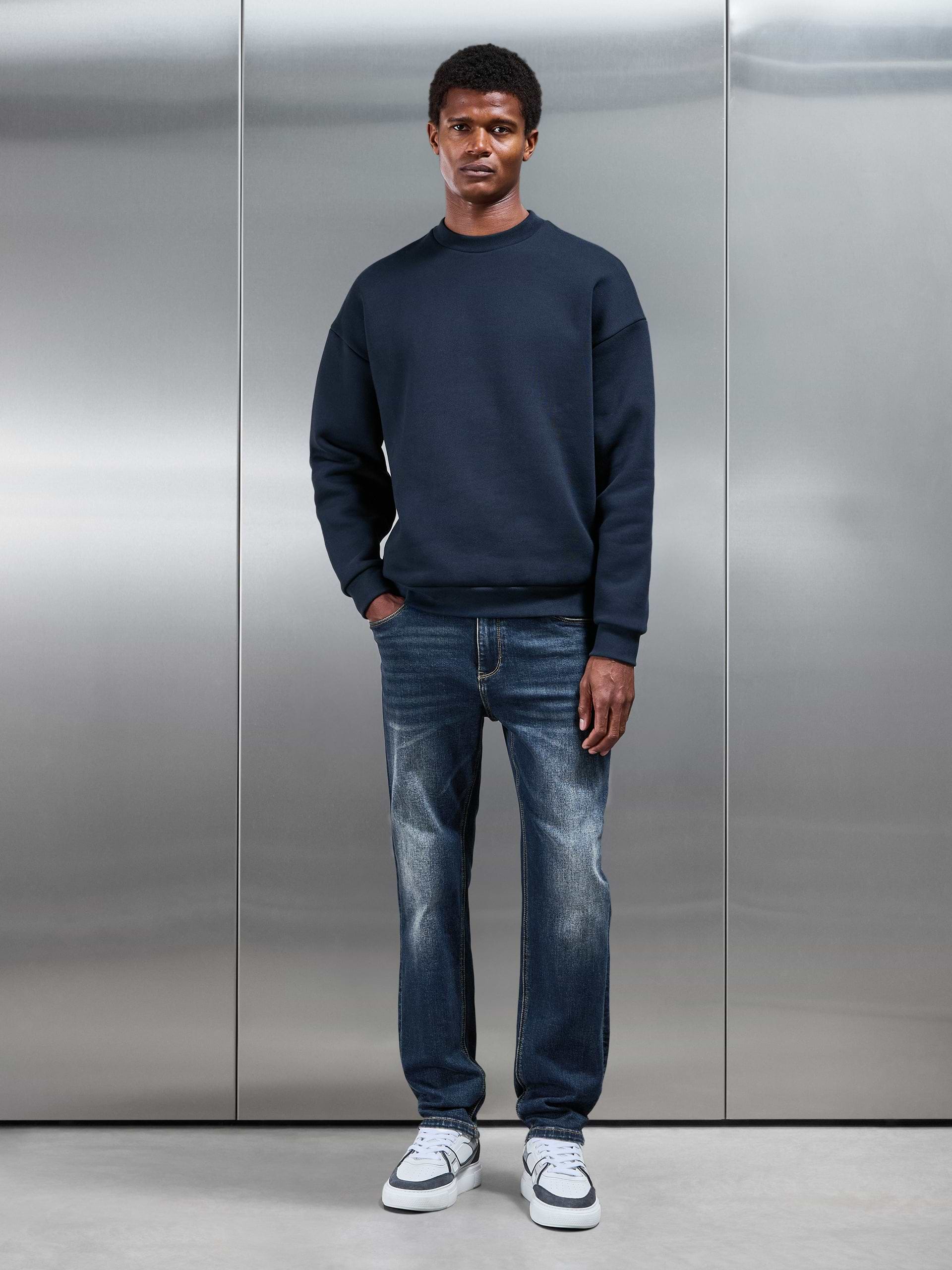 Straight Leg Denim Jeans in Vintage Blue