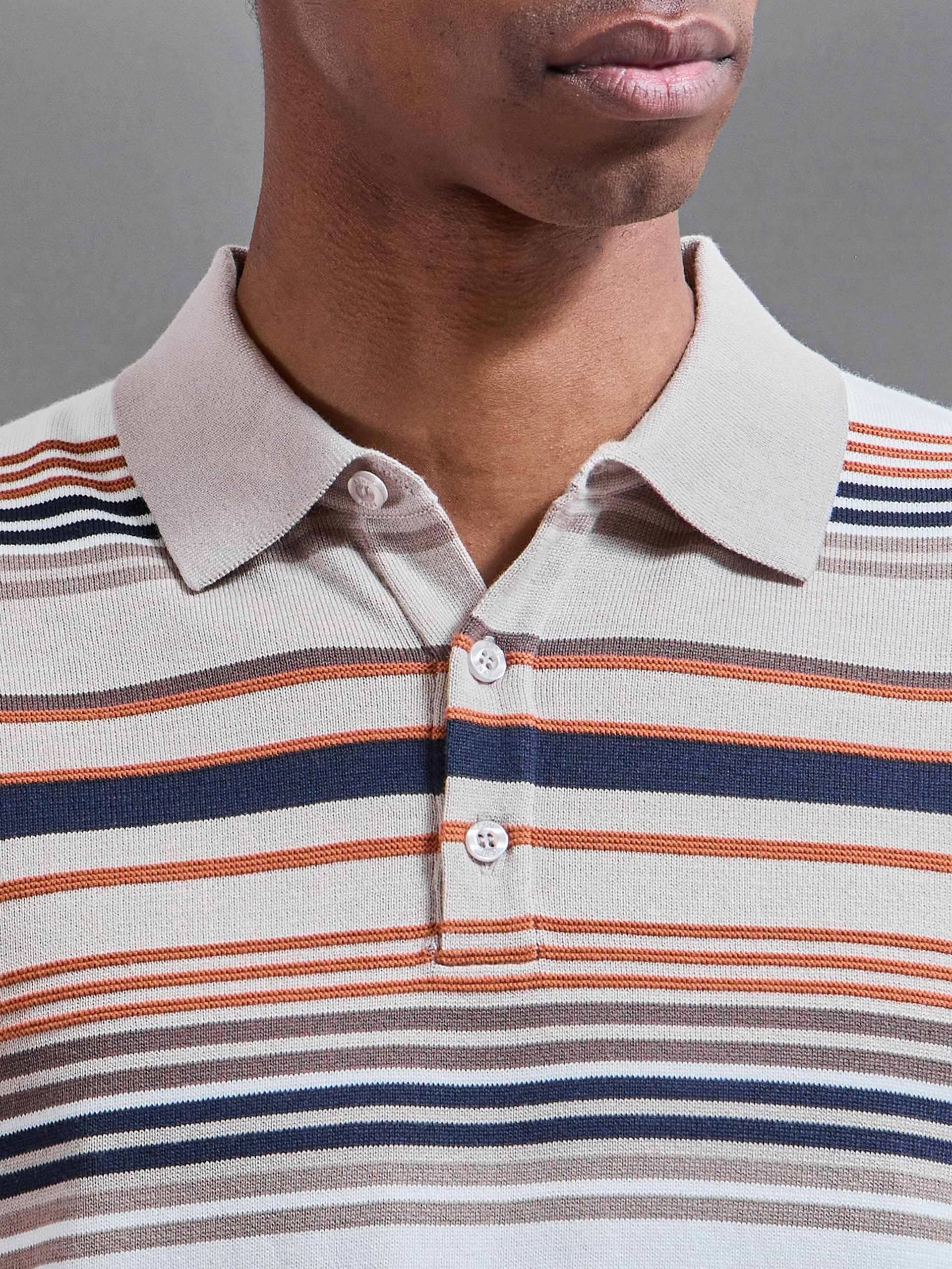 Stripe Knitted Polo Shirt in Stone