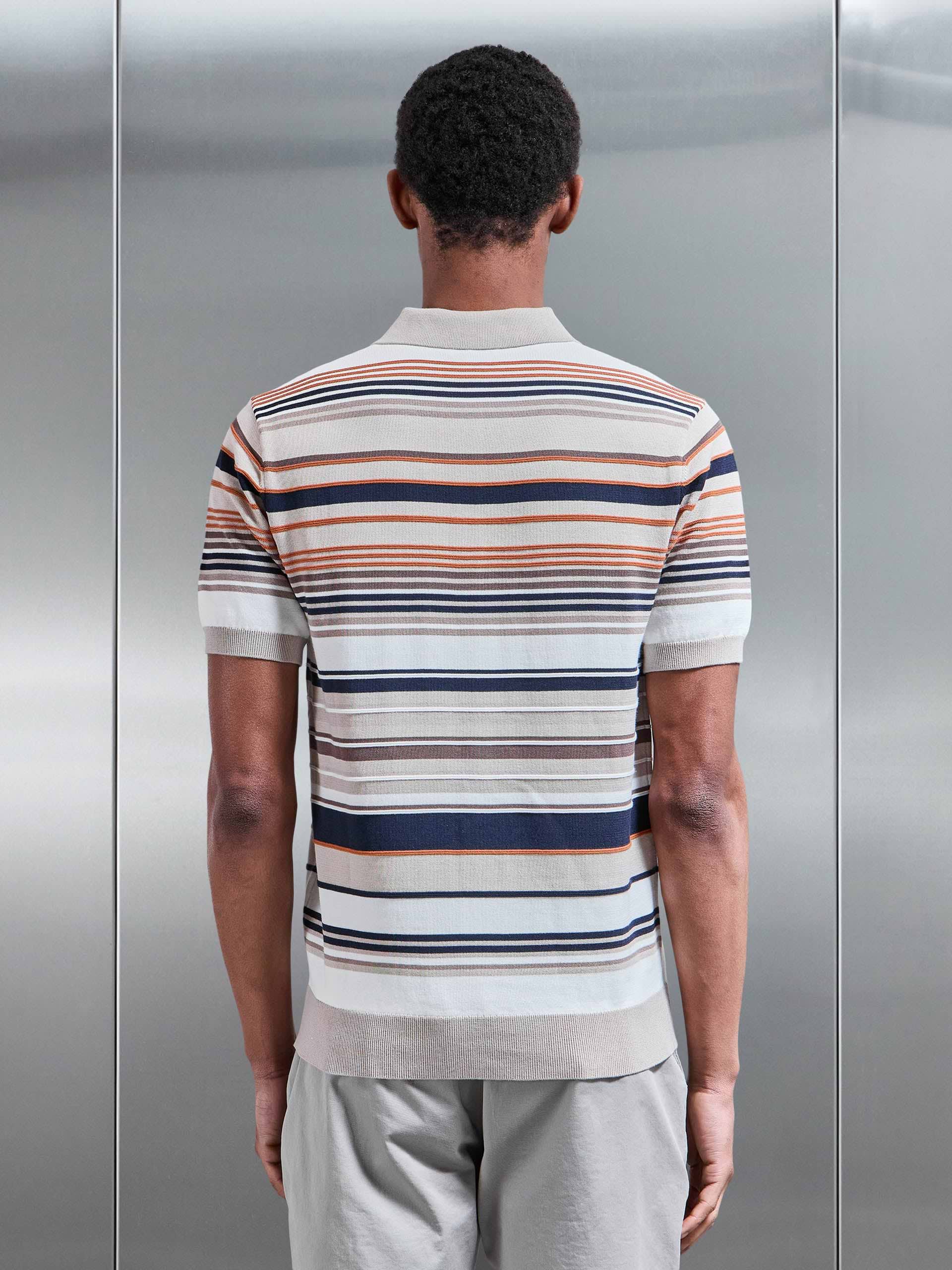 Stripe Knitted Polo Shirt in Stone