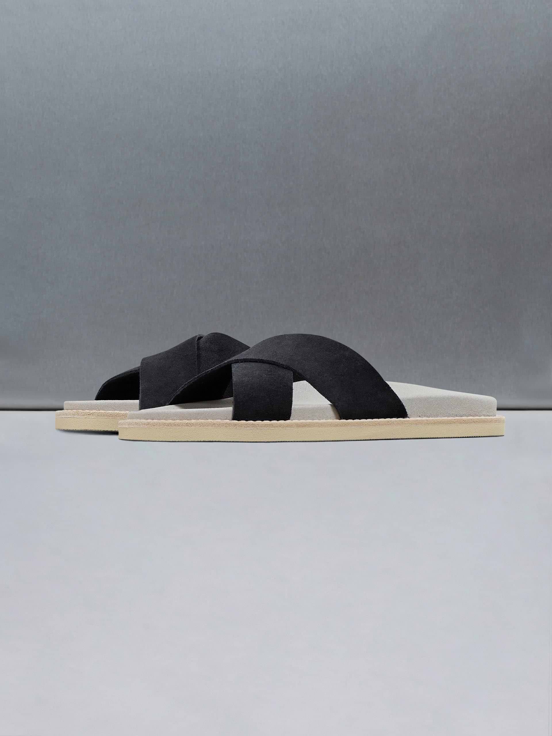Suede Crossover Slides in Black