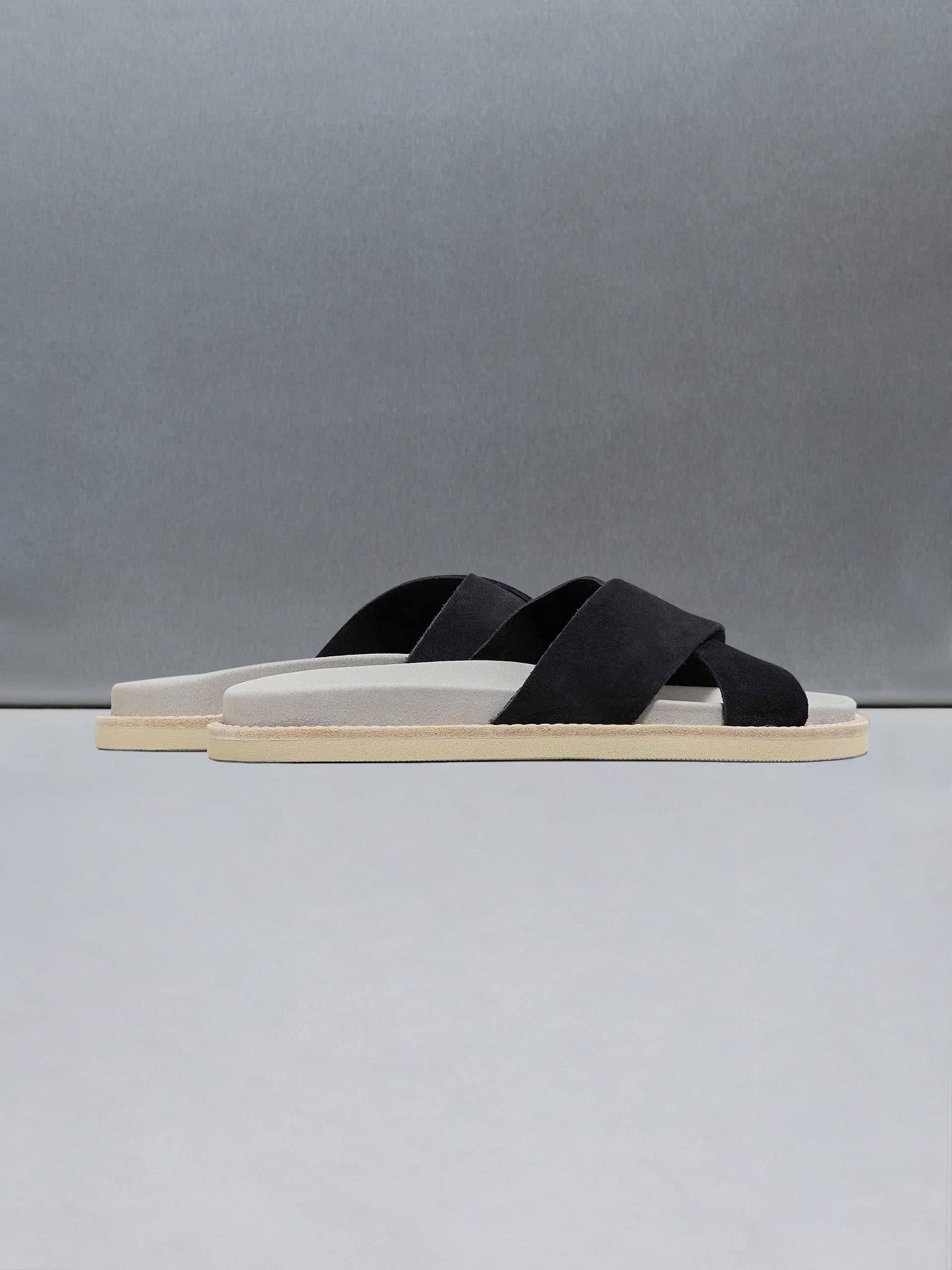 Suede Crossover Slides in Black