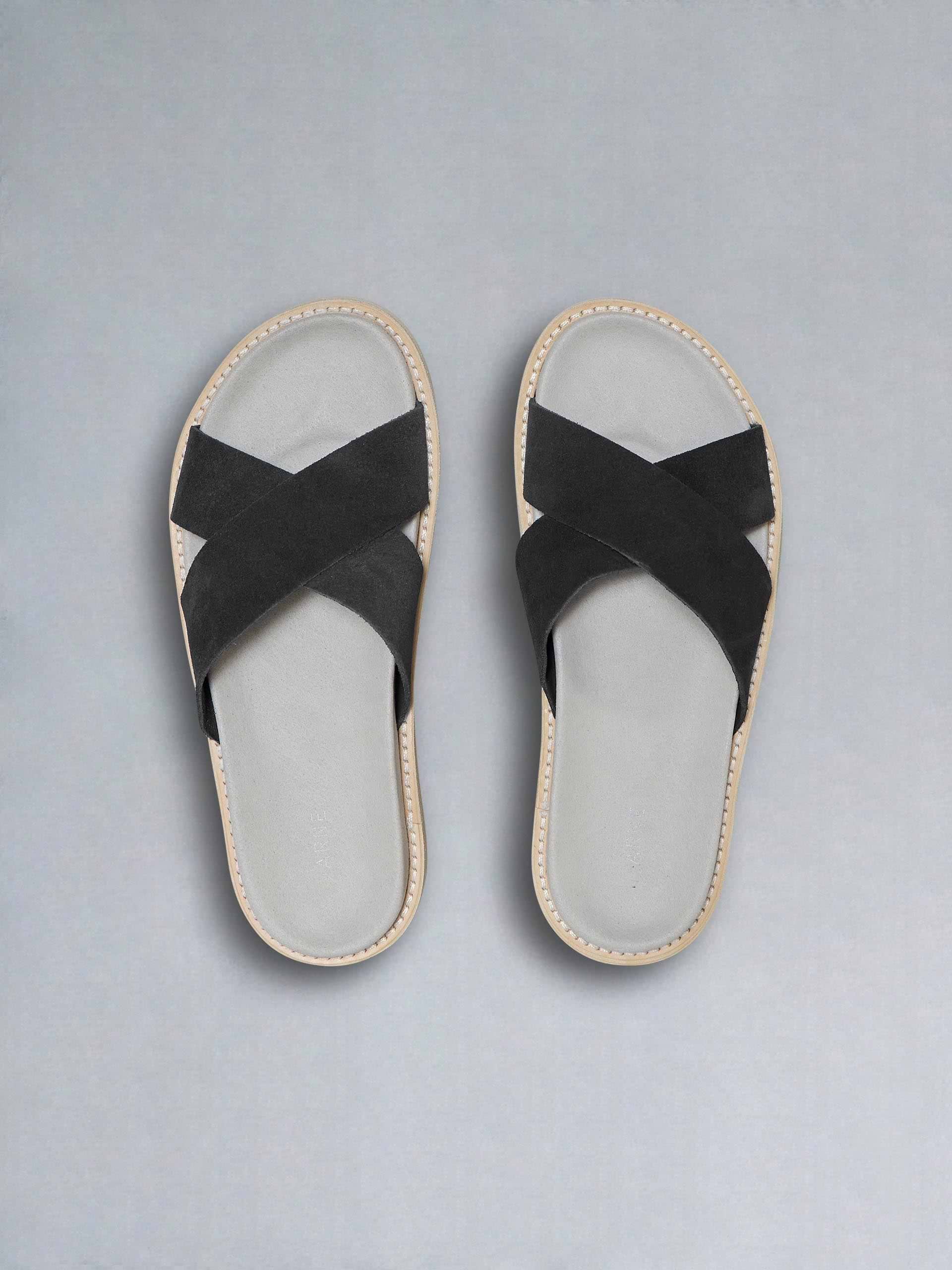 Suede Crossover Slides in Black