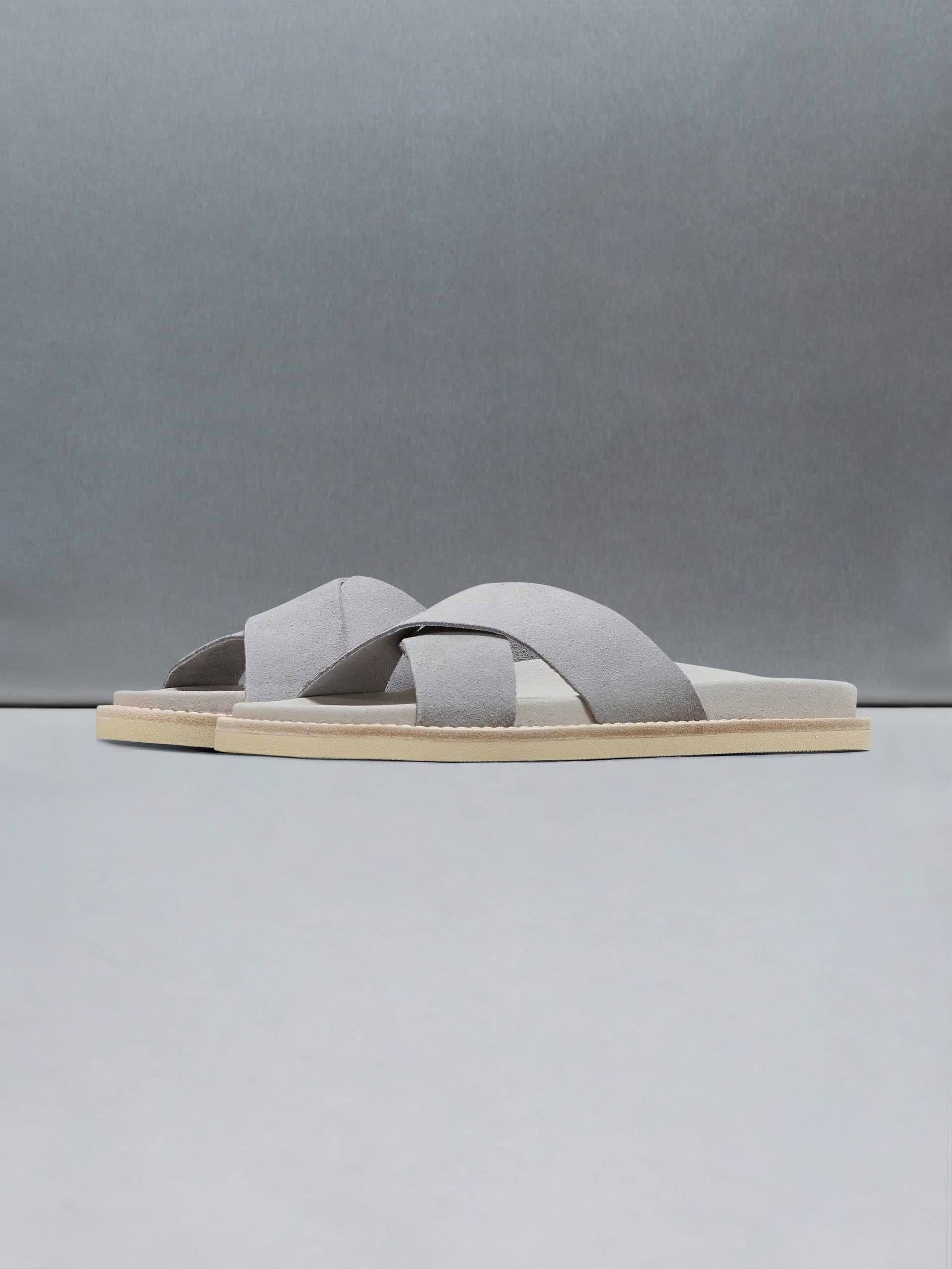 Suede Crossover Slides in Grey