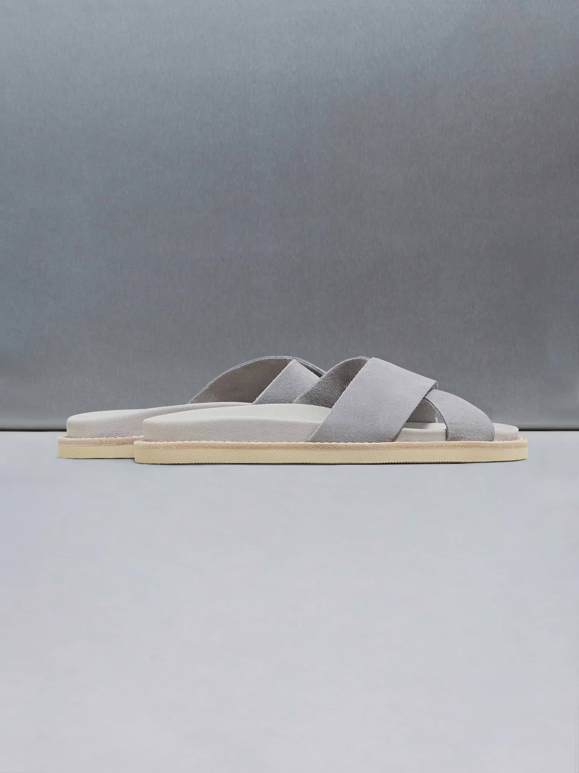 Suede Crossover Slides in Grey