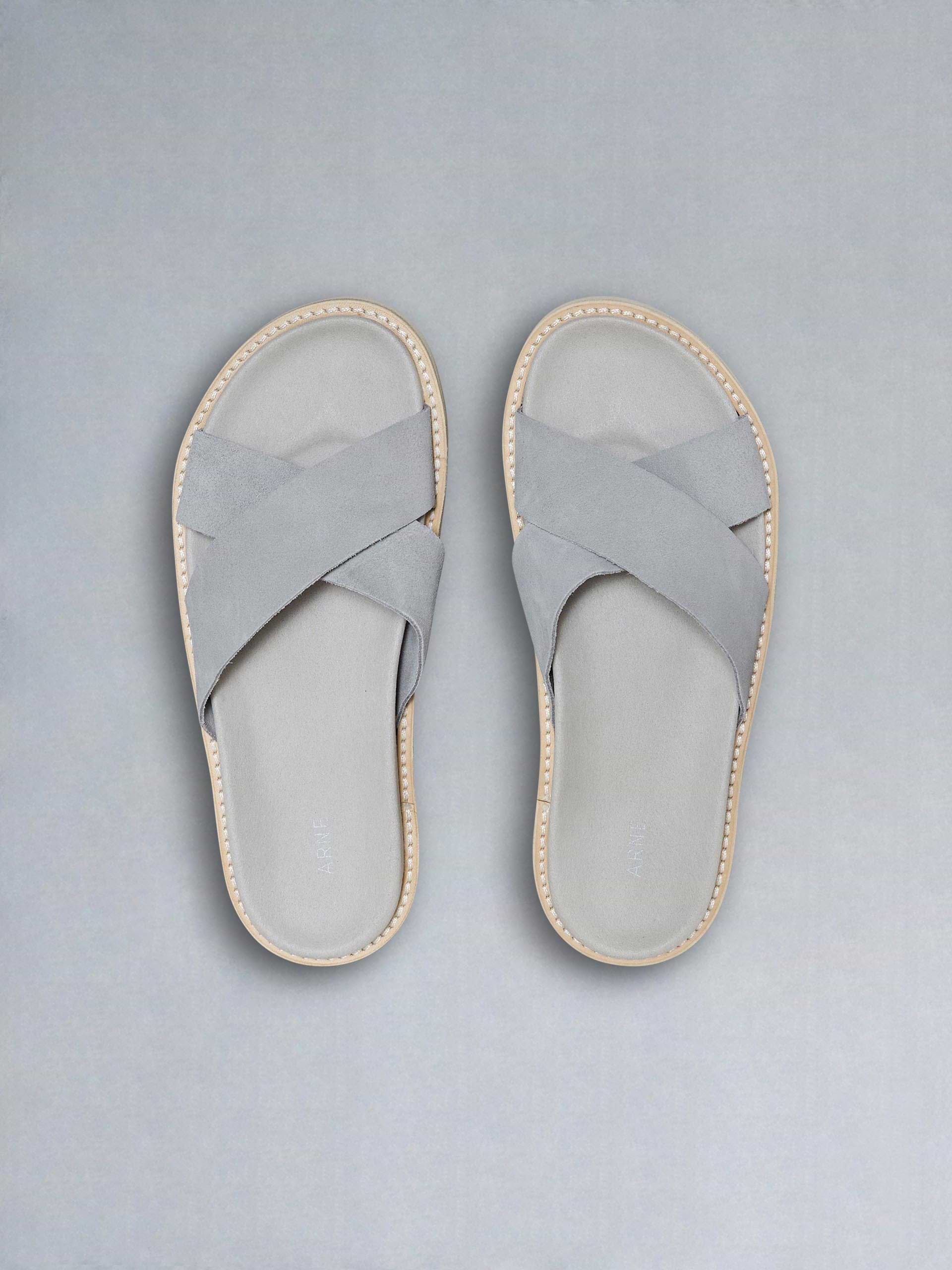 Suede Crossover Slides in Grey