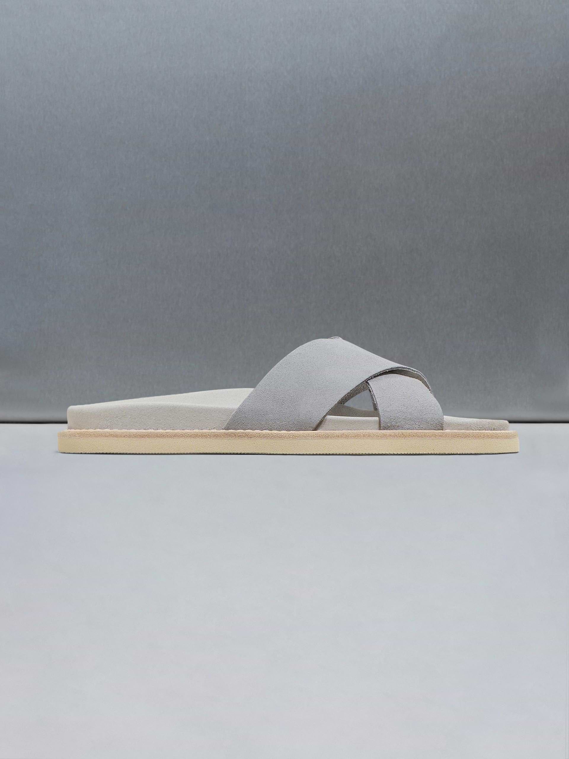 Suede Crossover Slides in Grey
