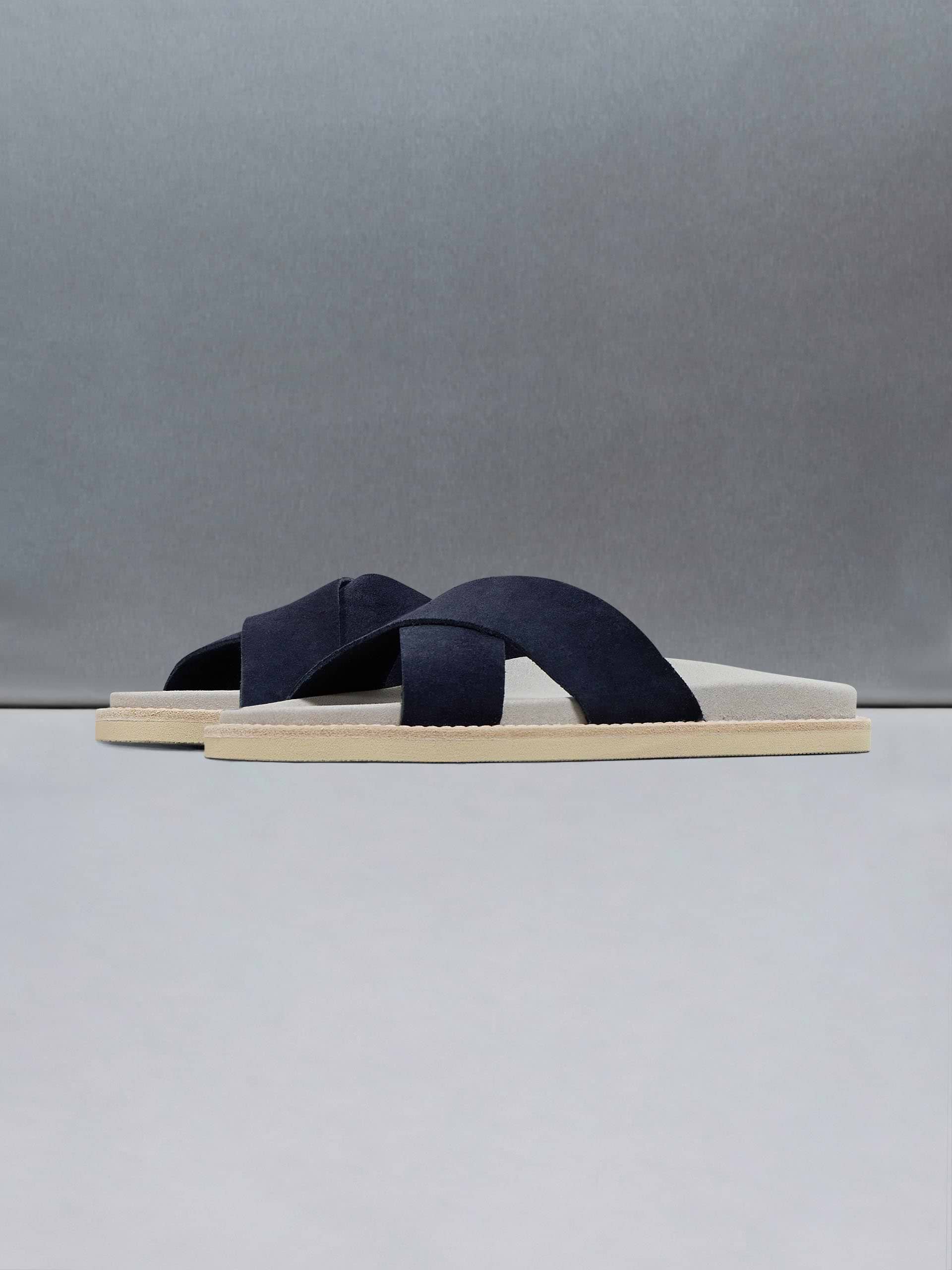 Suede Crossover Slides in Navy
