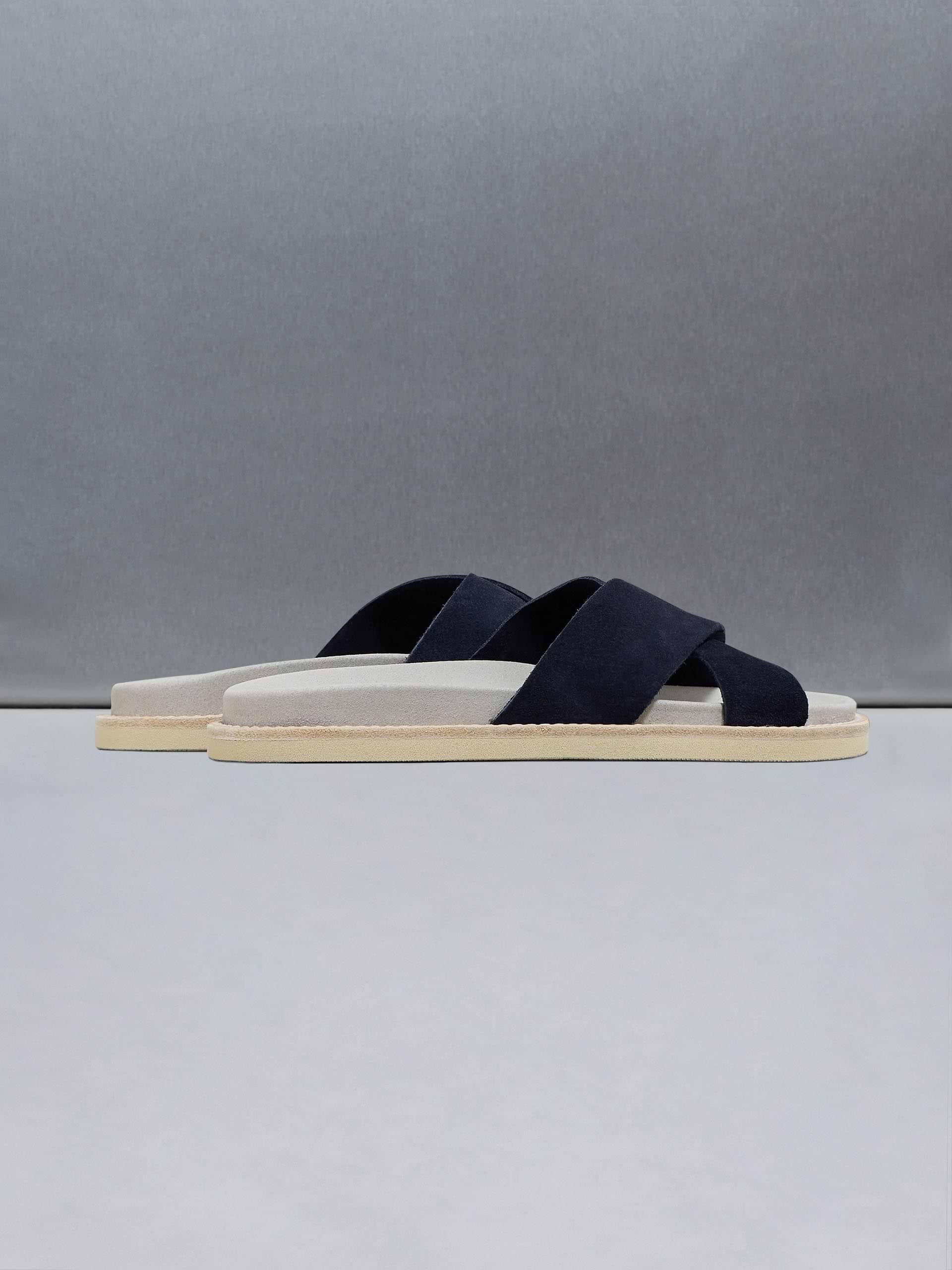 Suede Crossover Slides in Navy