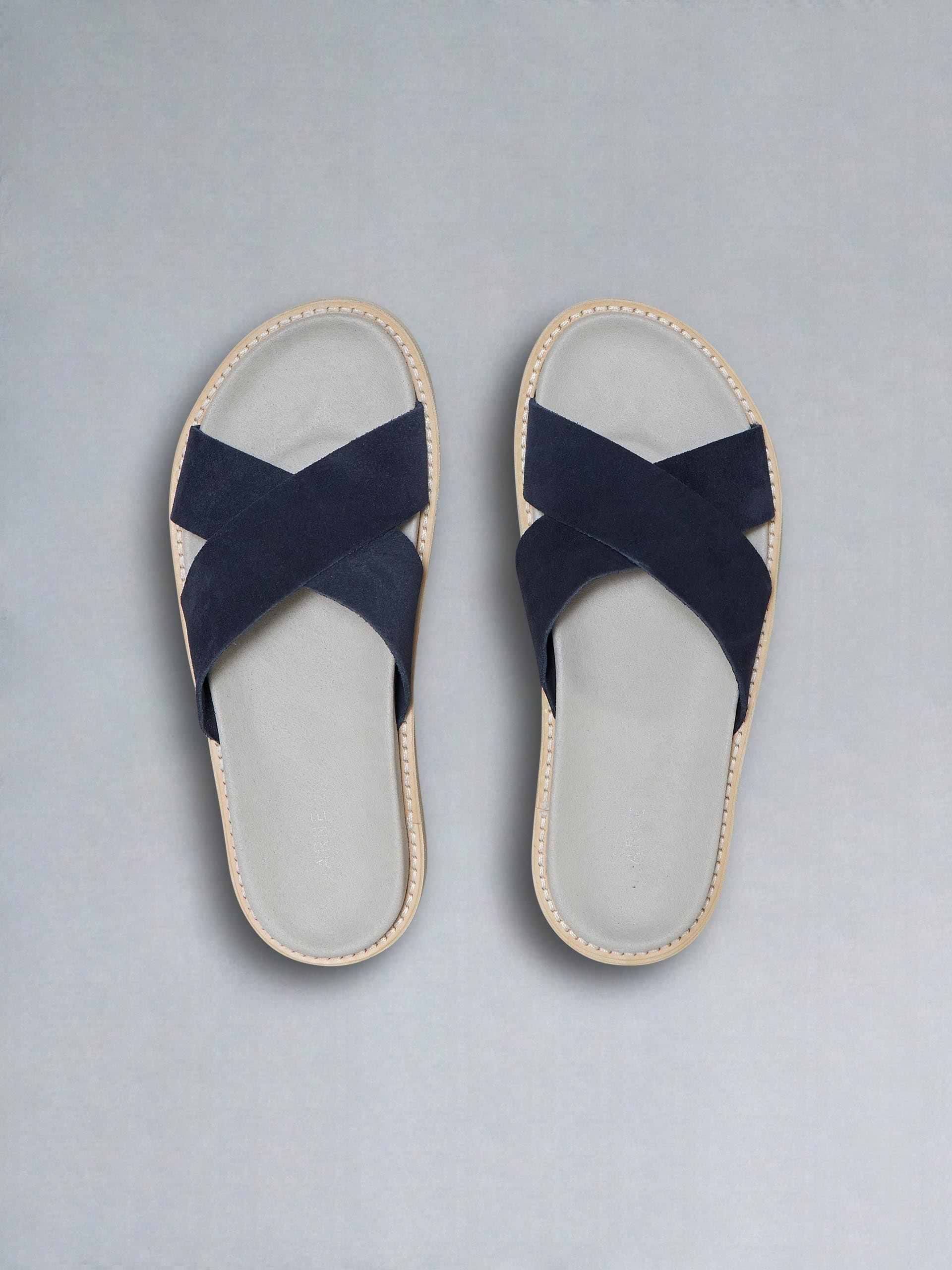 Suede Crossover Slides in Navy