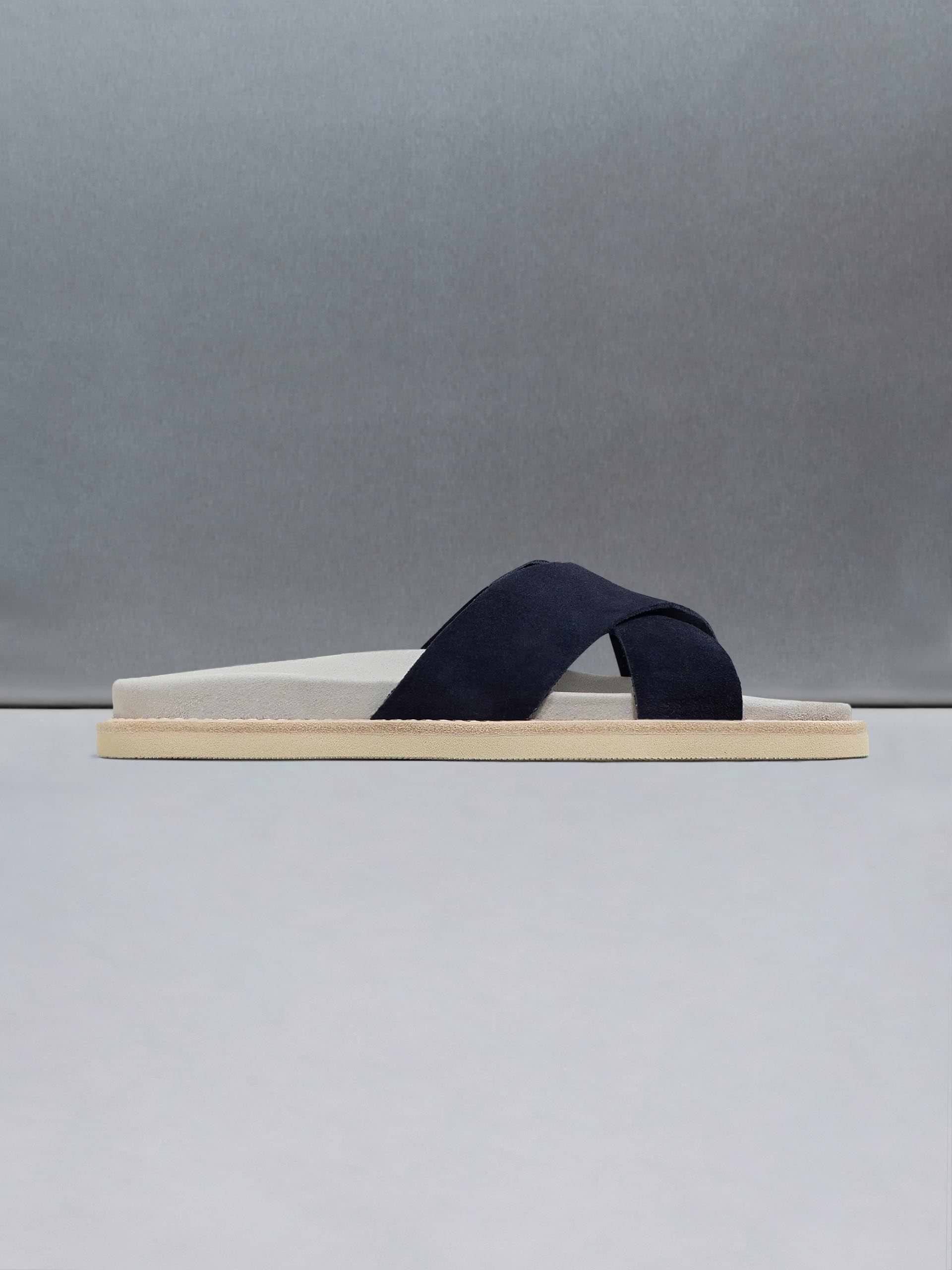 Suede Crossover Slides in Navy