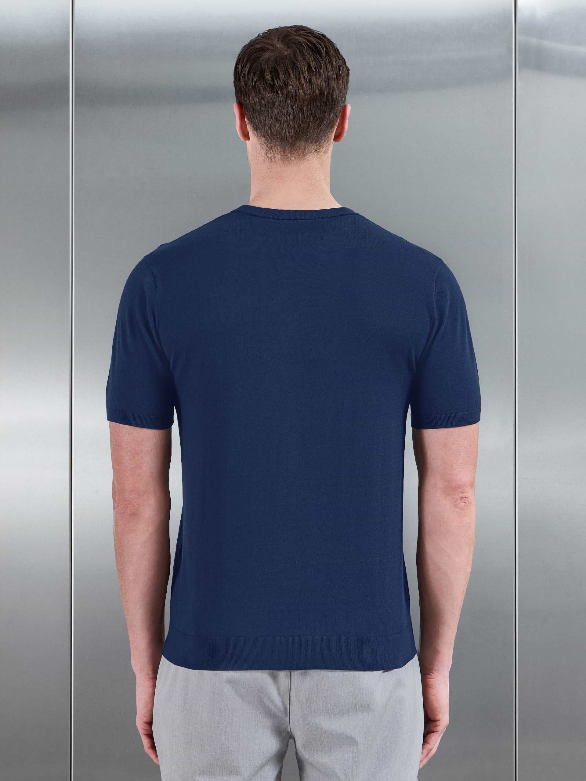 Summer Cotton Knitted T-Shirt in Navy