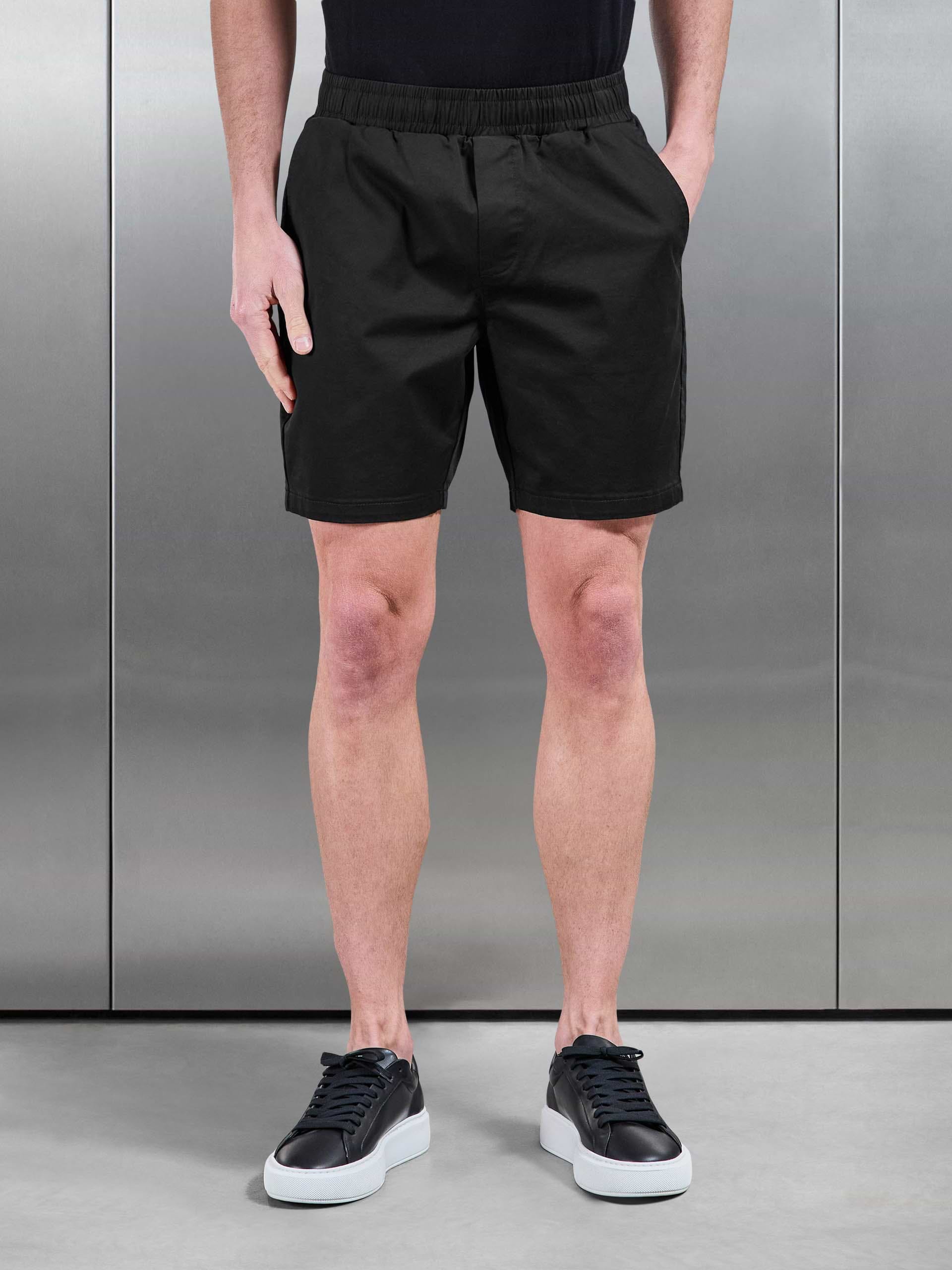 Tailored Chino Drawstring Short in Black