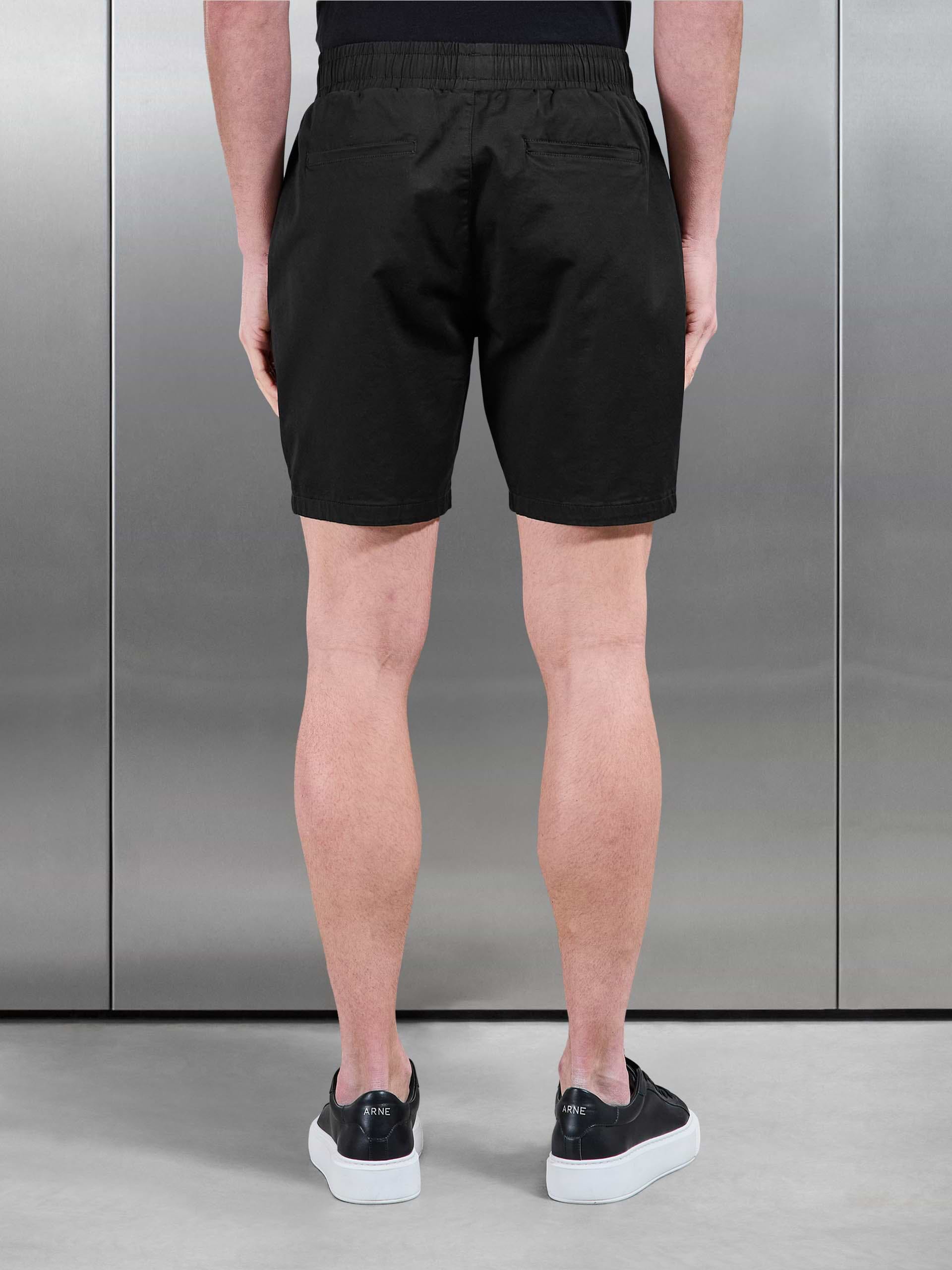 Tailored Chino Drawstring Short in Black