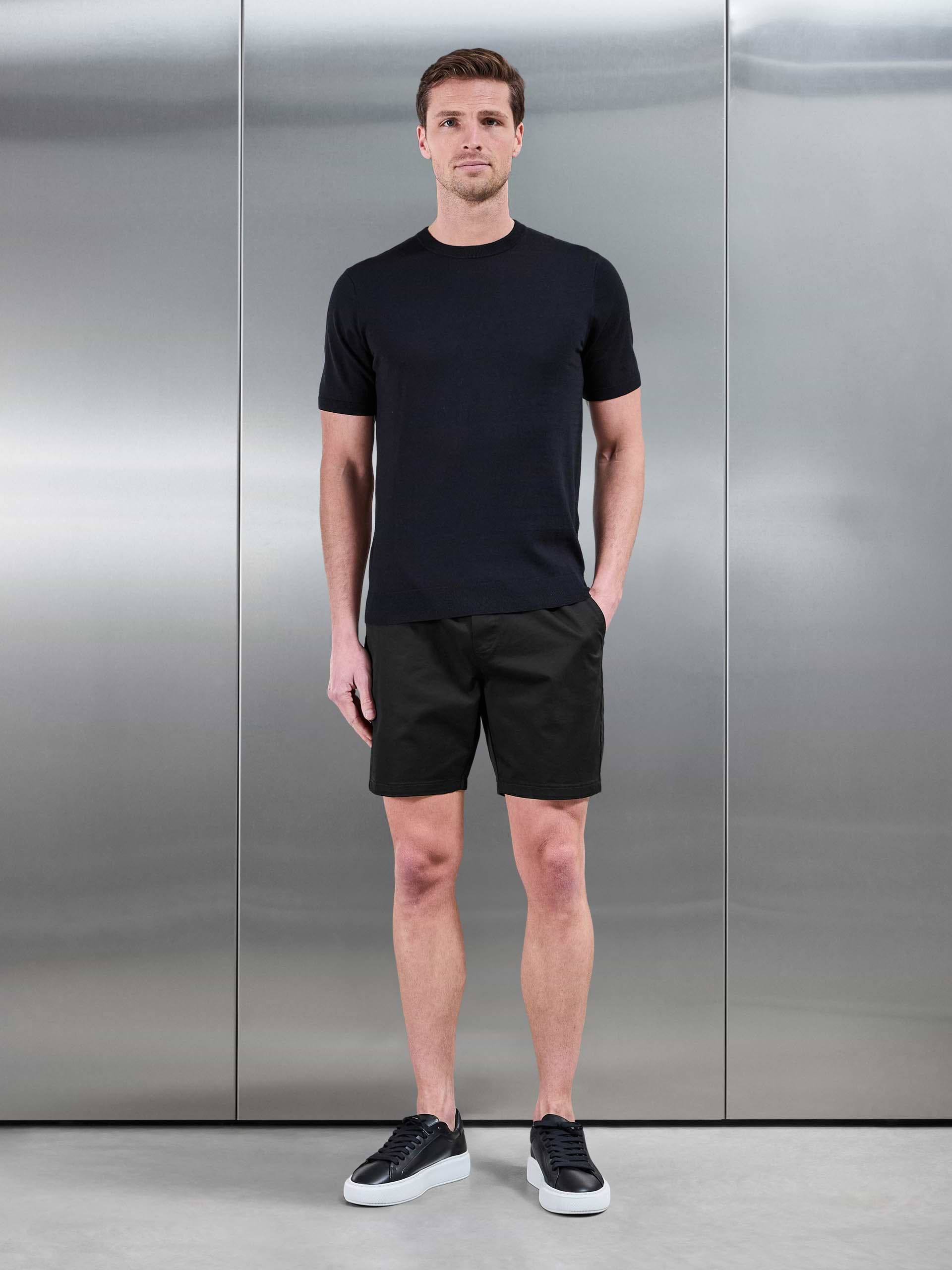 Tailored Chino Drawstring Short in Black