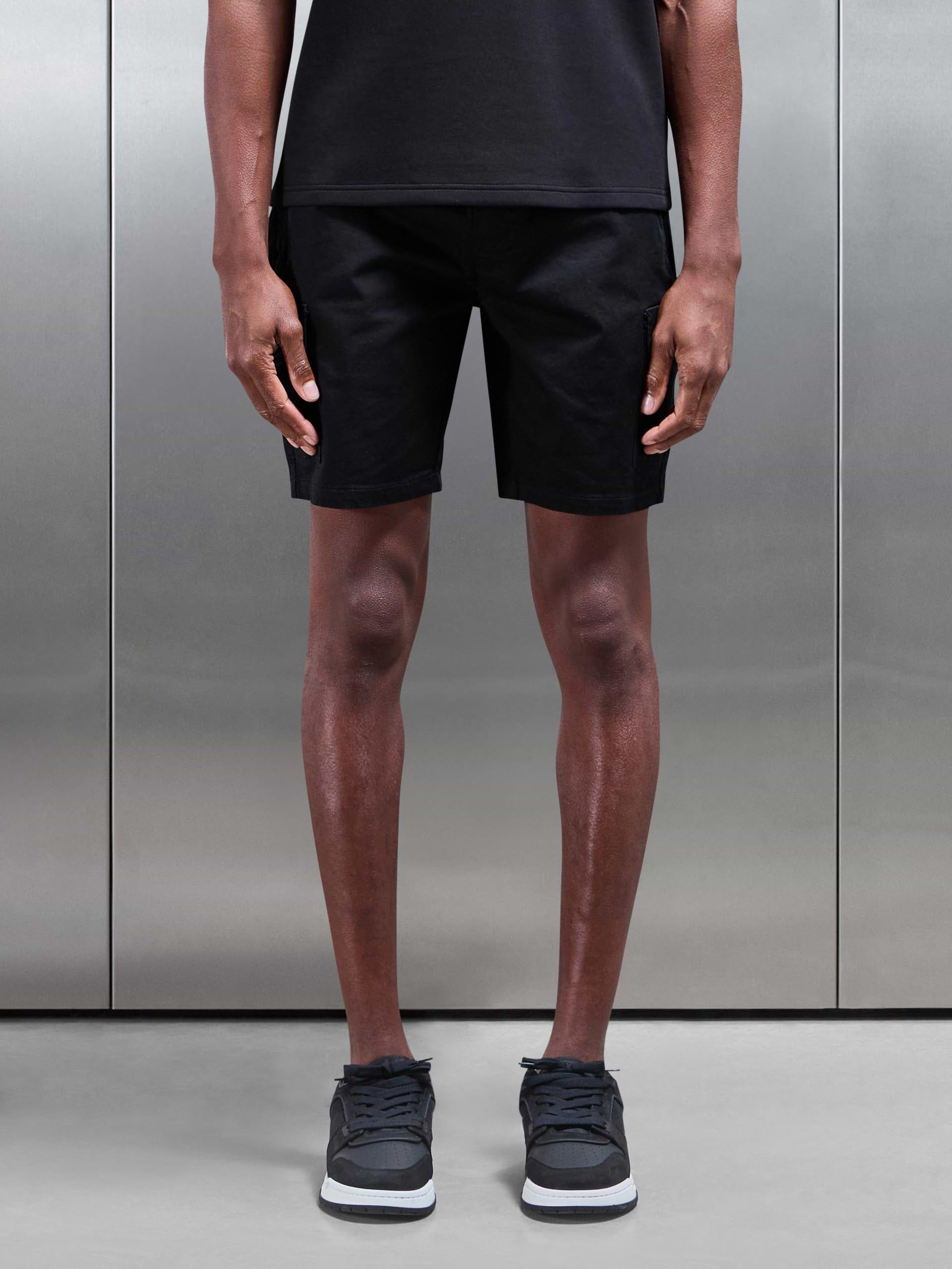 Cotton Drawstring Cargo Short in Black