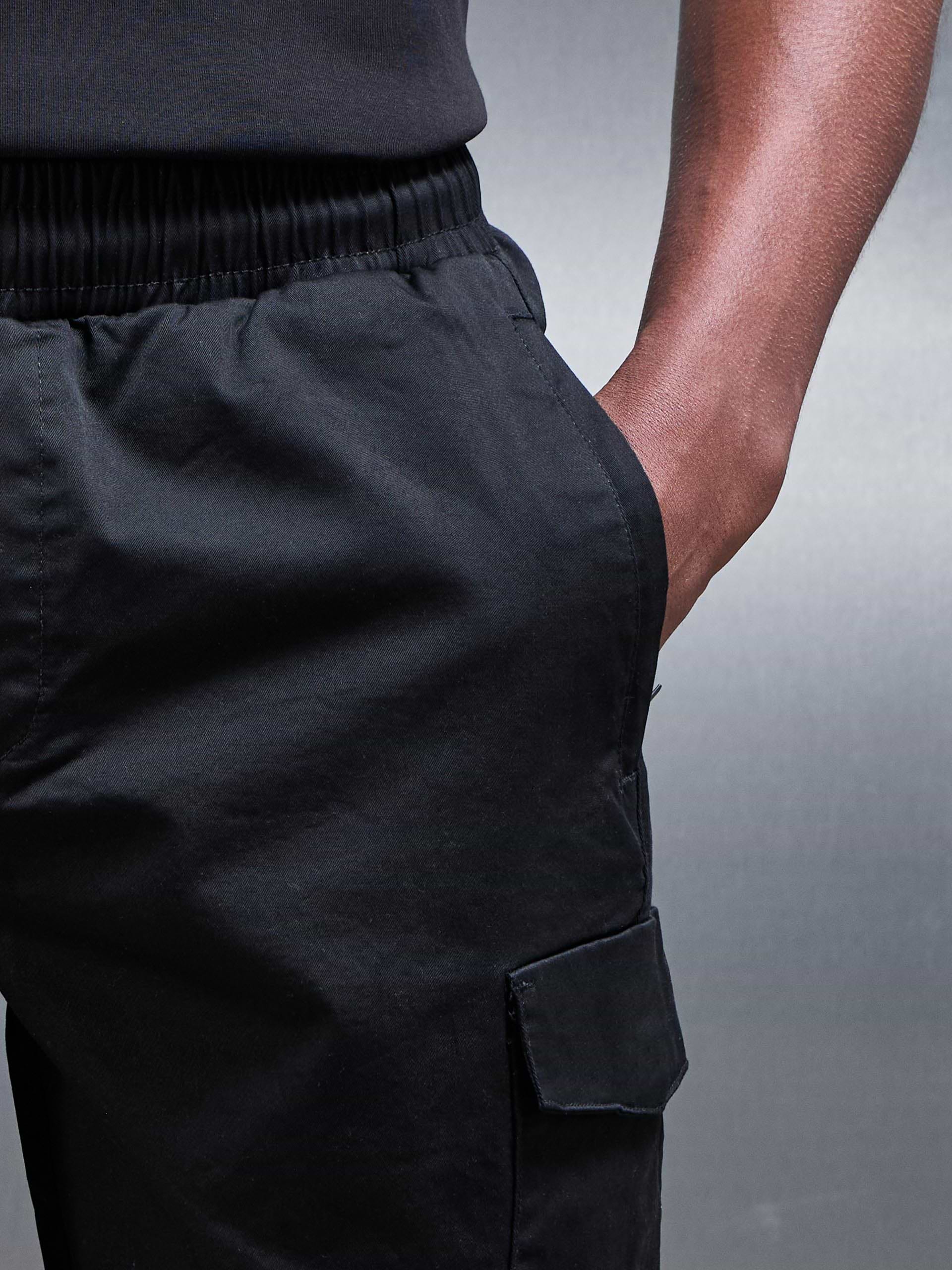 Cotton Drawstring Cargo Short in Black