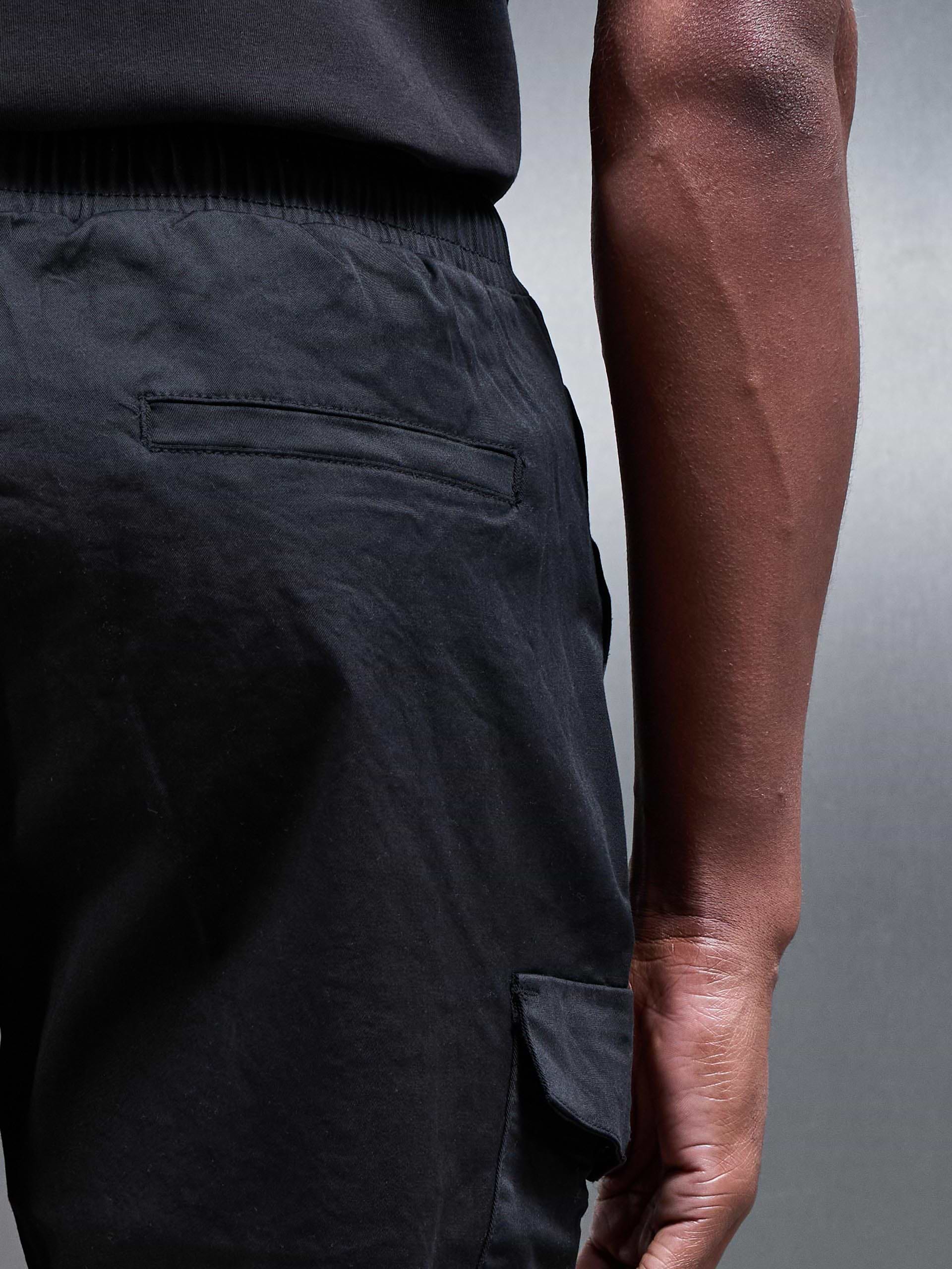 Cotton Drawstring Cargo Short in Black
