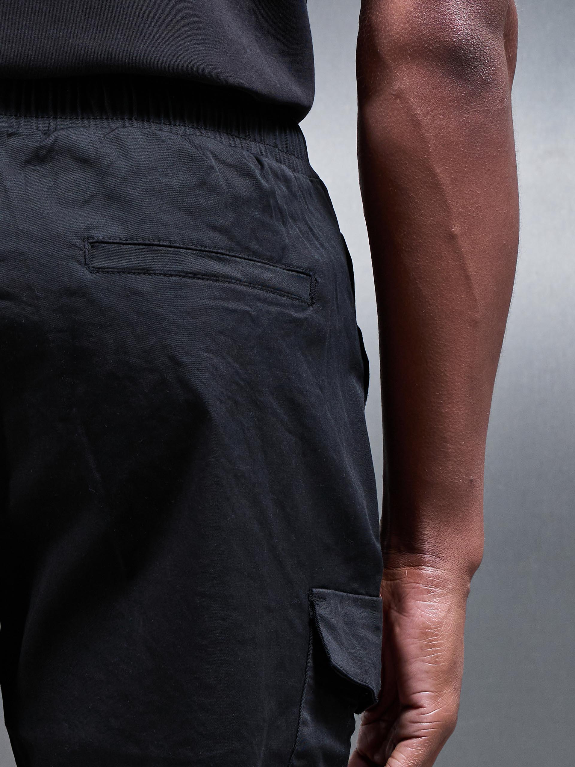 Cotton Drawstring Cargo Short in Black