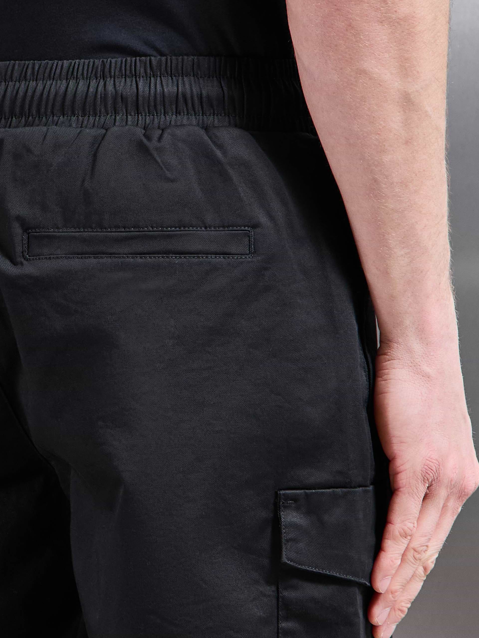 Tailored Drawstring Cargo Short in Black