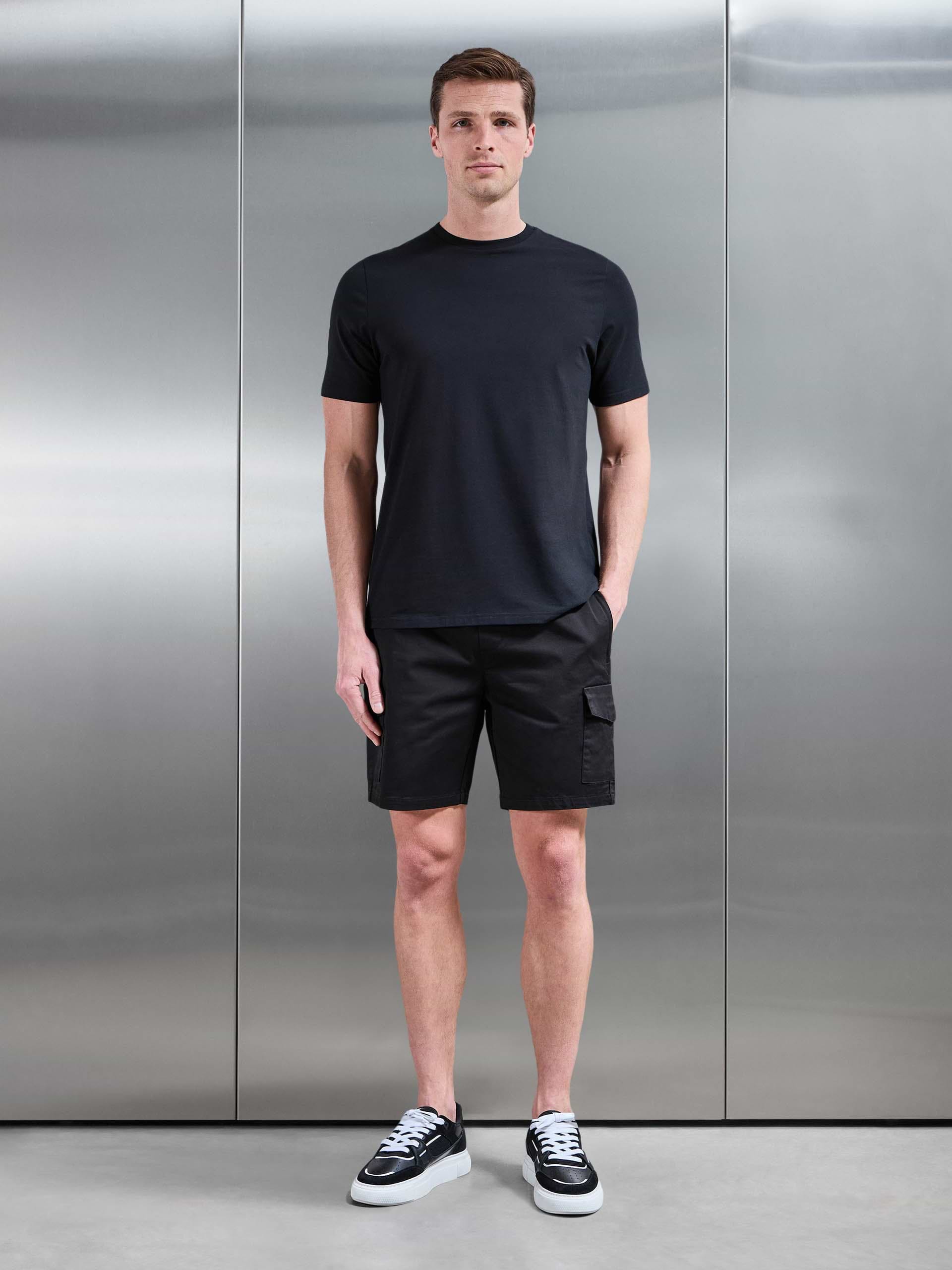Tailored Drawstring Cargo Short in Black