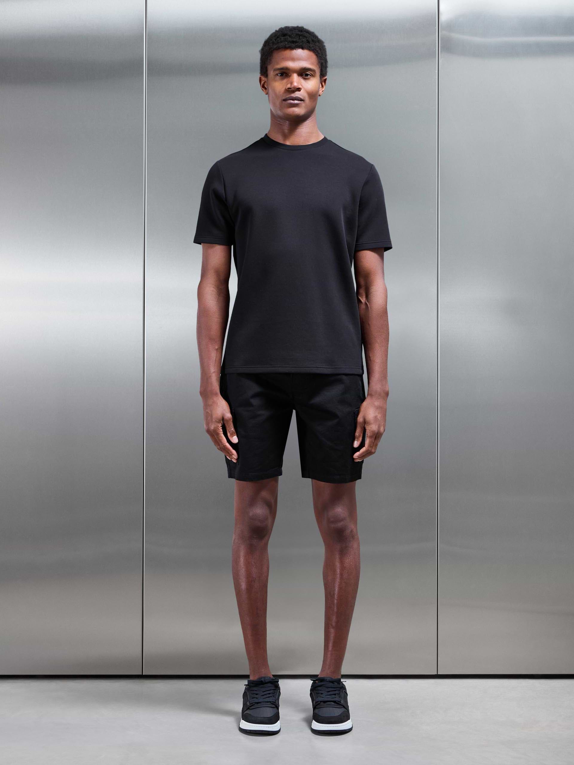Cotton Drawstring Cargo Short in Black
