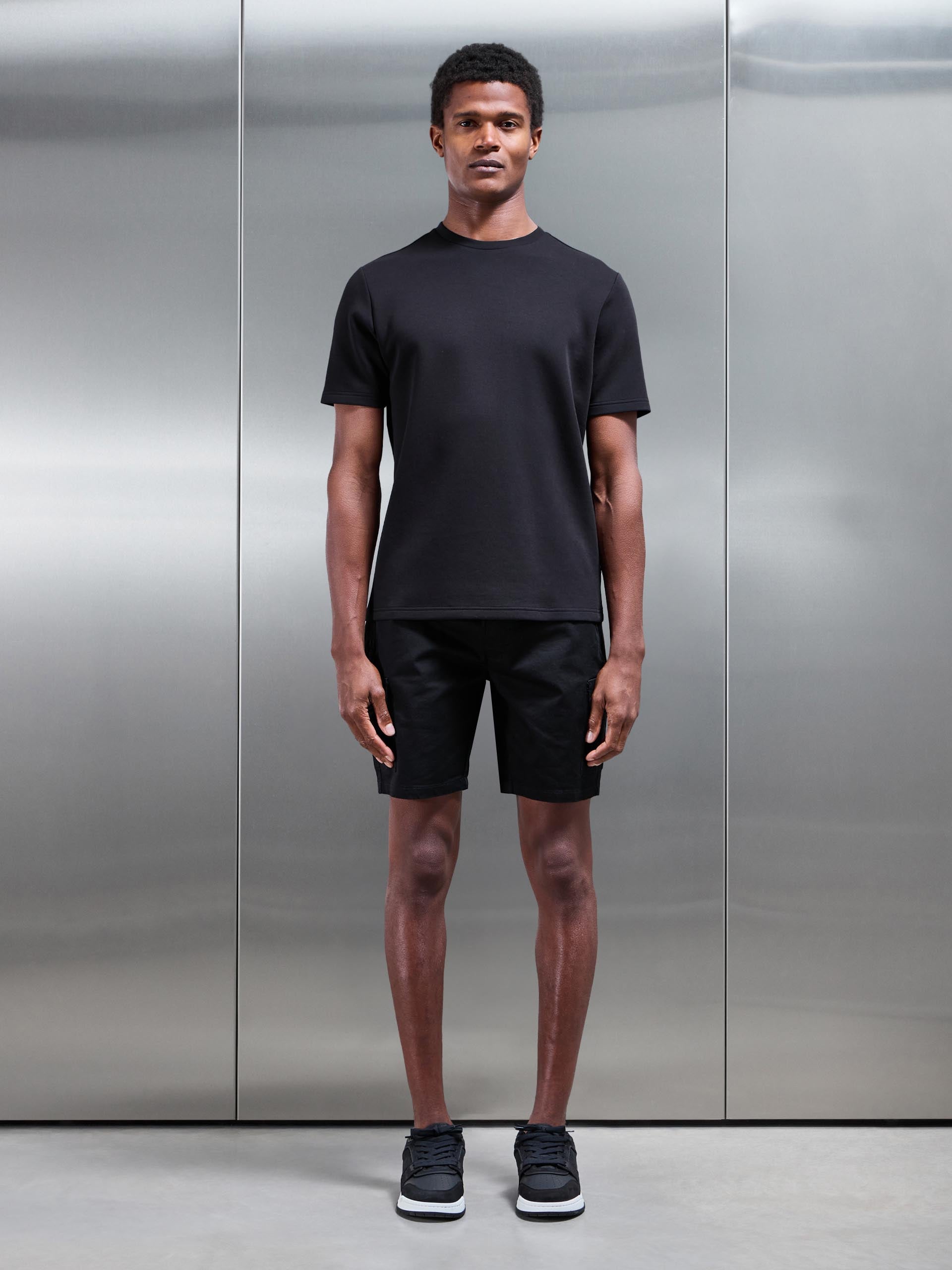 Cotton Drawstring Cargo Short in Black